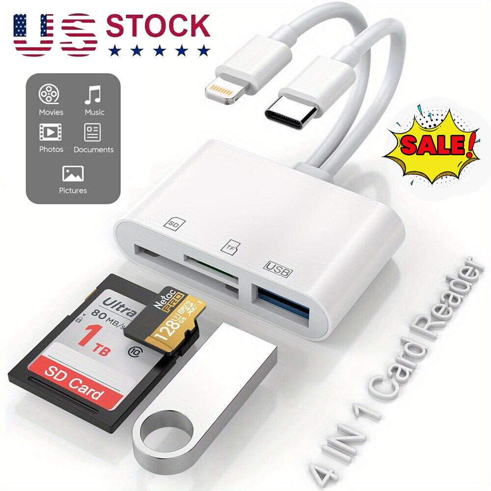 4 in 1 Memory Card Reader iOS USB-C OTG Adapter SD Card Reader For iPhone/iPad