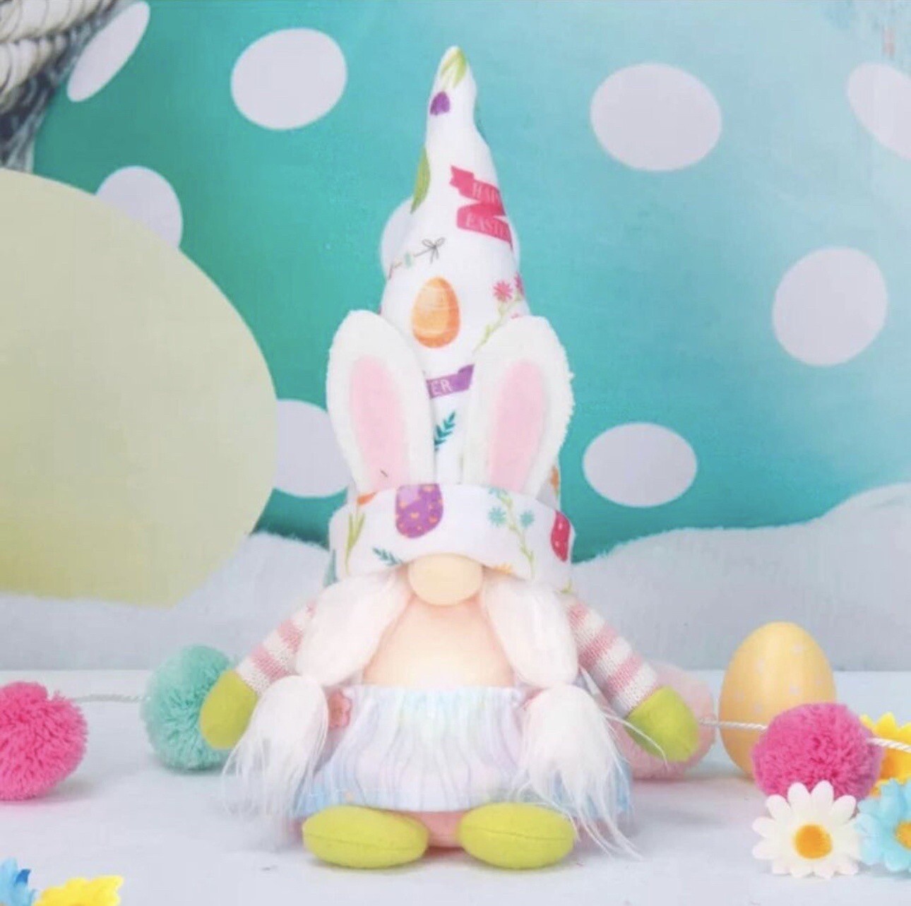 Easter Gnomes 2 Set Lights Up Decoration Spring Bunny Plush