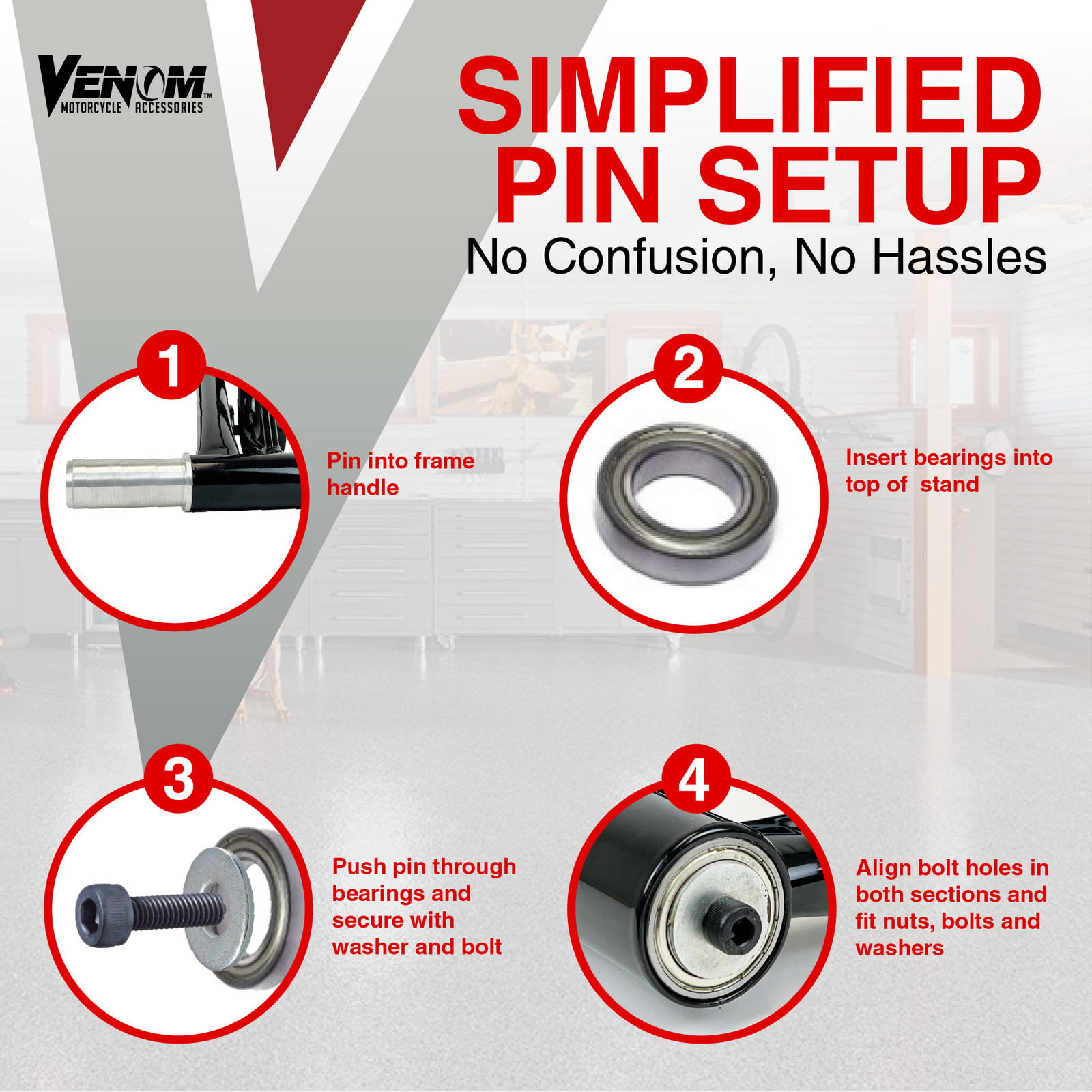 Venom Single-sided Motorcycle Stand Lift, Swingarm Rear Stand with 28.4 mm Pin