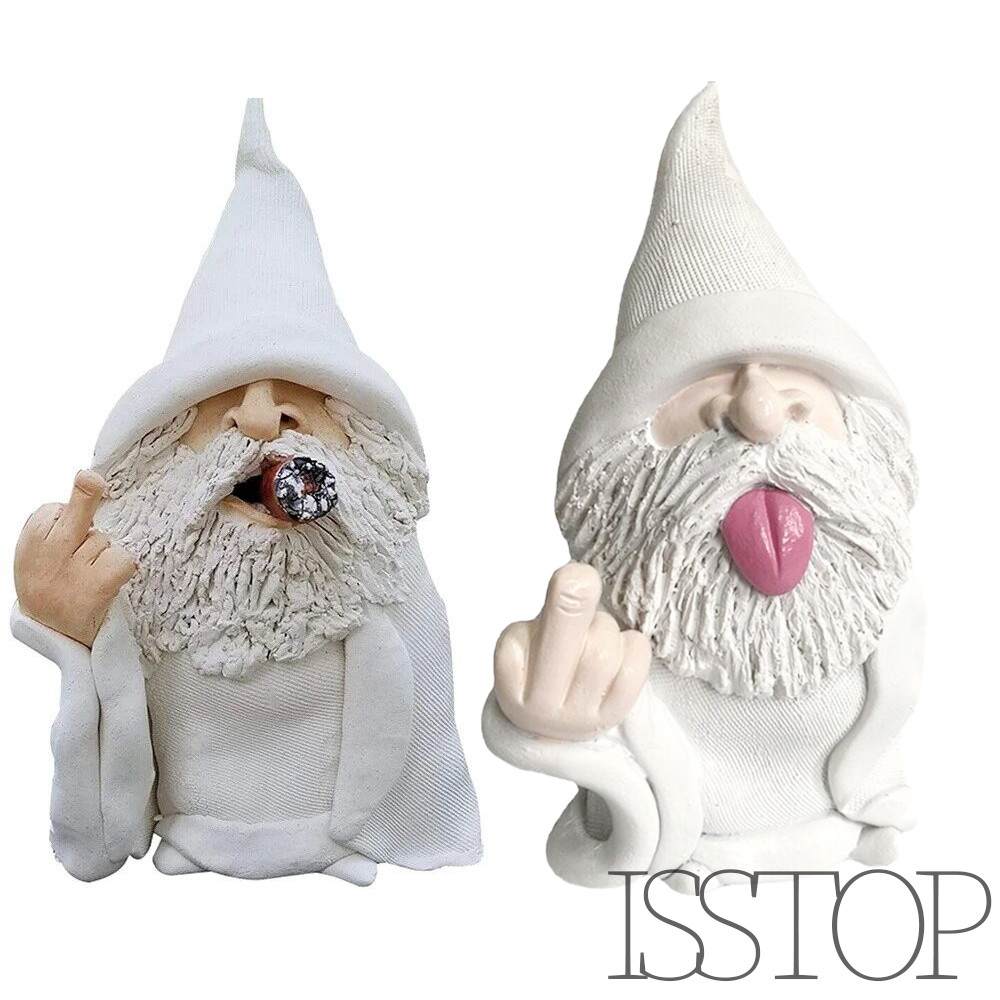 Funny Smoking White Wizard Gnome Statue Garden Yard Lawn Ornament Decor Gift US