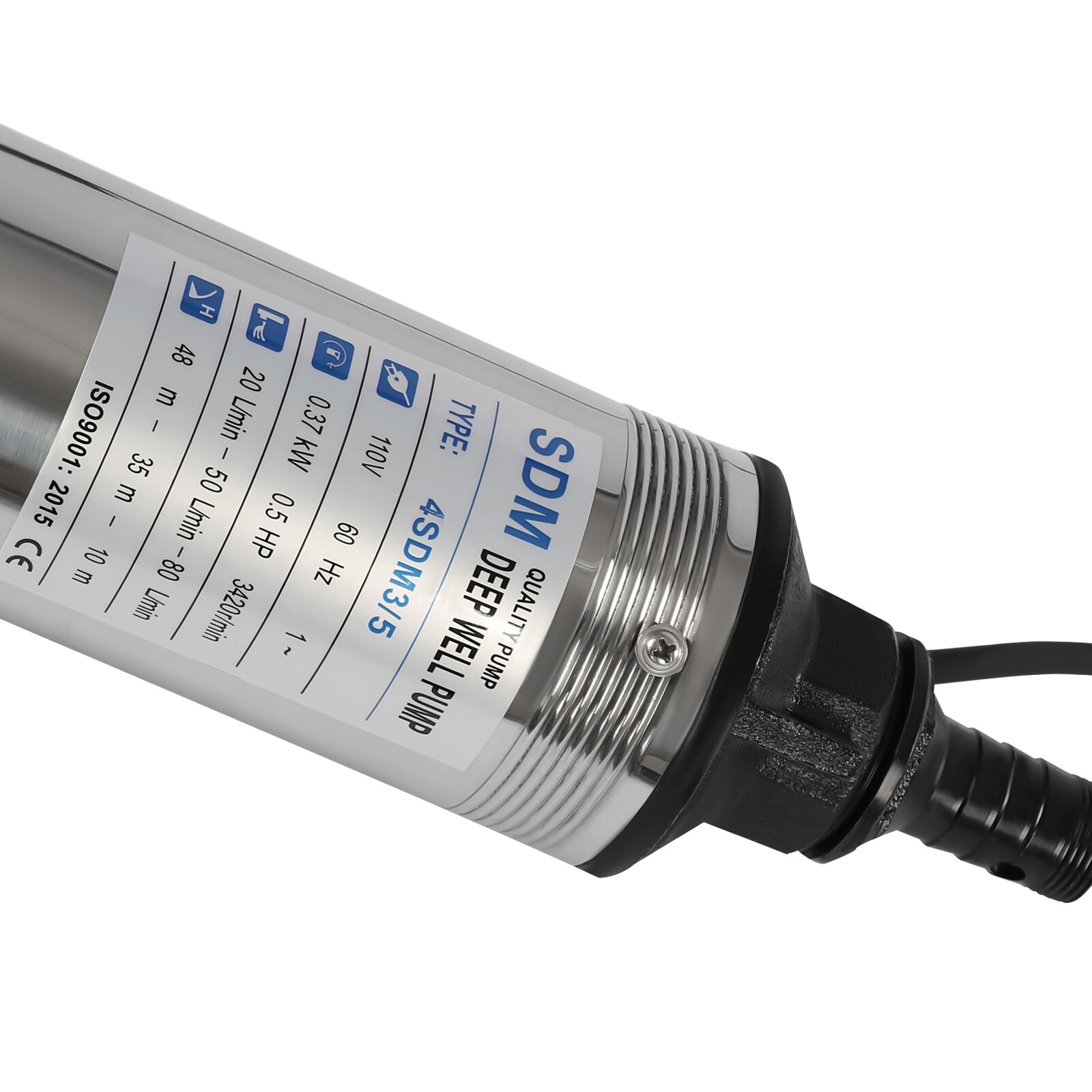 Deep Well Submersible Pump Stainless Steel Water Pump 0.5HP 110V 16GPM 157ft