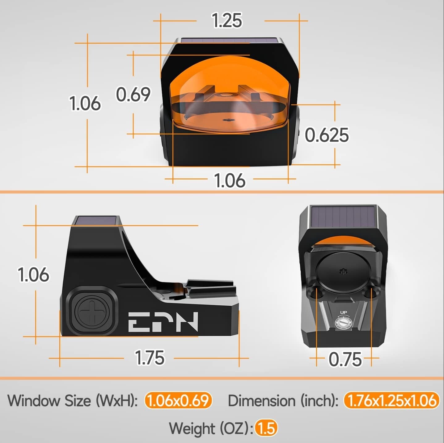 EPN AE-RS1028 Red Dot LED Reflex Sight, Solar Failsafe, Shake Awake, Black