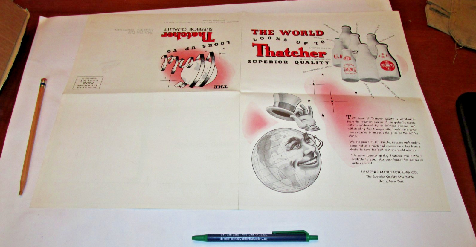 THATCHER MILK BOTTLE MAILER POSTER 1930'S 'LITE-WATE" ELMIRA, NY, ADVERTISEMENT
