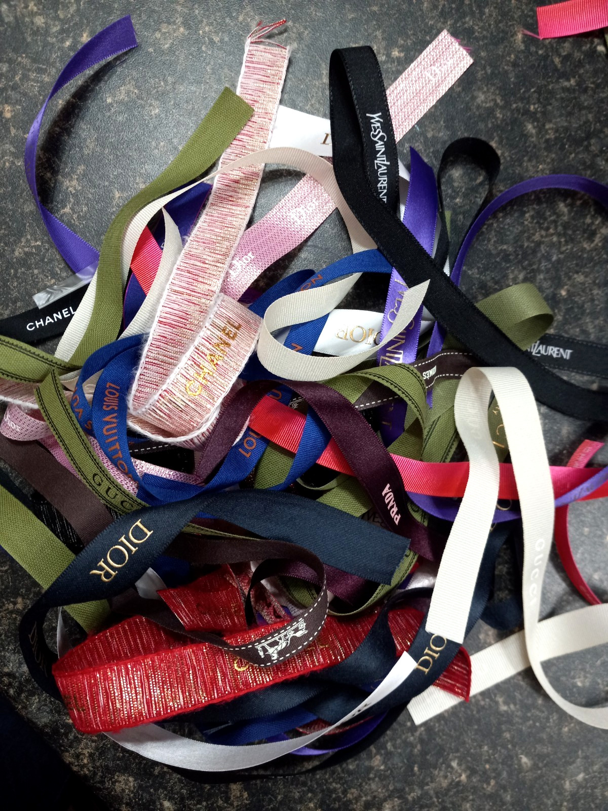 5 YARDS Designer Ribbon "SCRAPS" , DIOR, CHANEL, YSL, GUCCi, PRADA, HERMES, LV