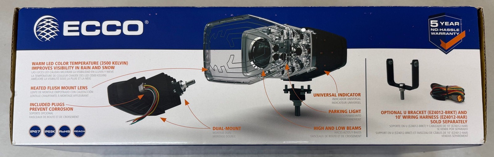 ECCO EW4012 Heated Snow Plow Dot LED Light High Beam/Low Beam 12-24V
