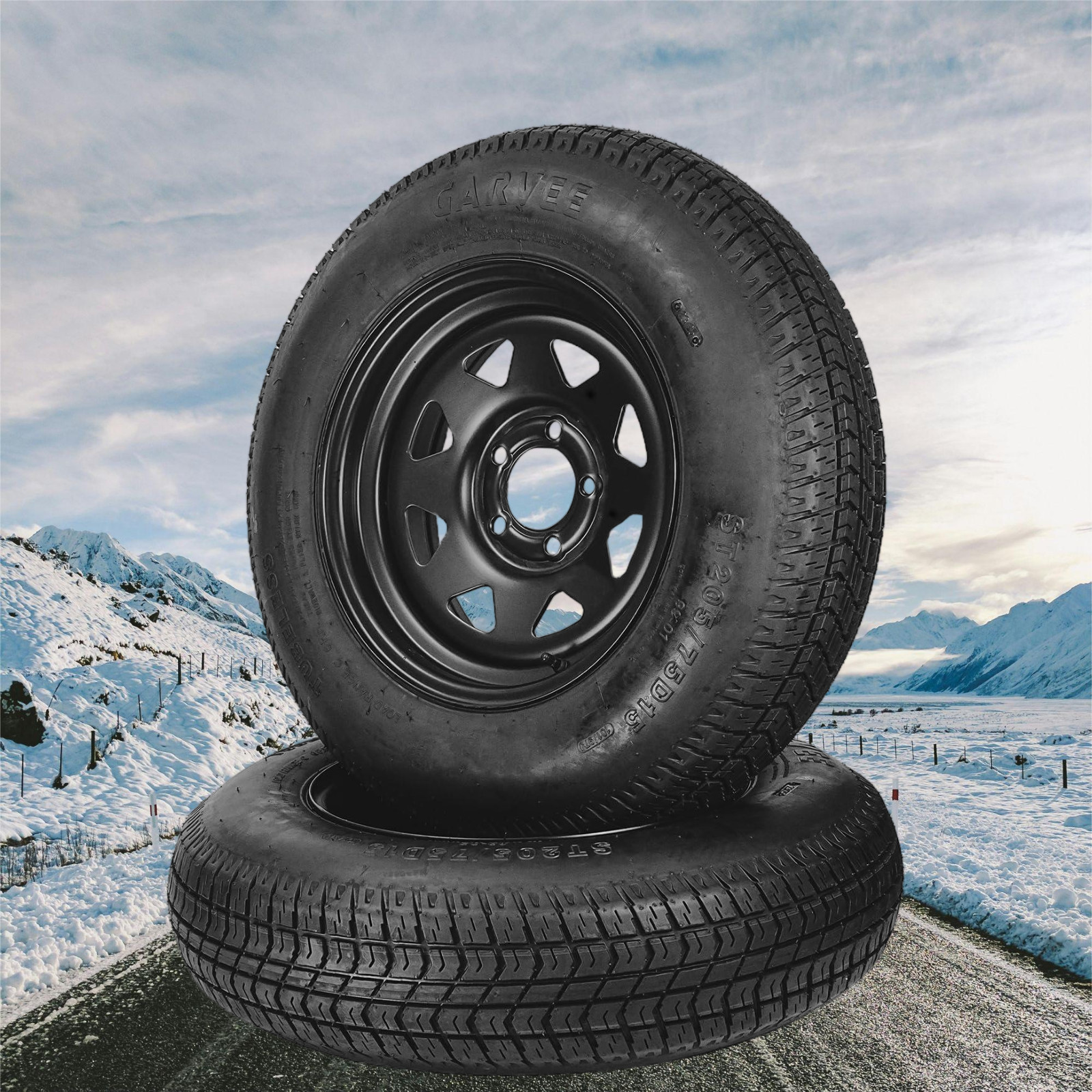 2 pcs ST205/75D15 Trailer Tires and Wheels W/15" Rims 5 Lug on 4.5" Load Range C