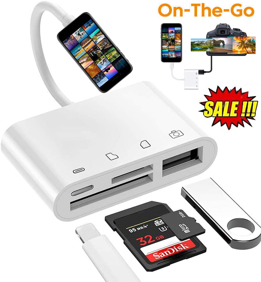 4 in1 USB to Card Reader Adapter USB Camera Micro SD Memory Slot for iPhone iPad