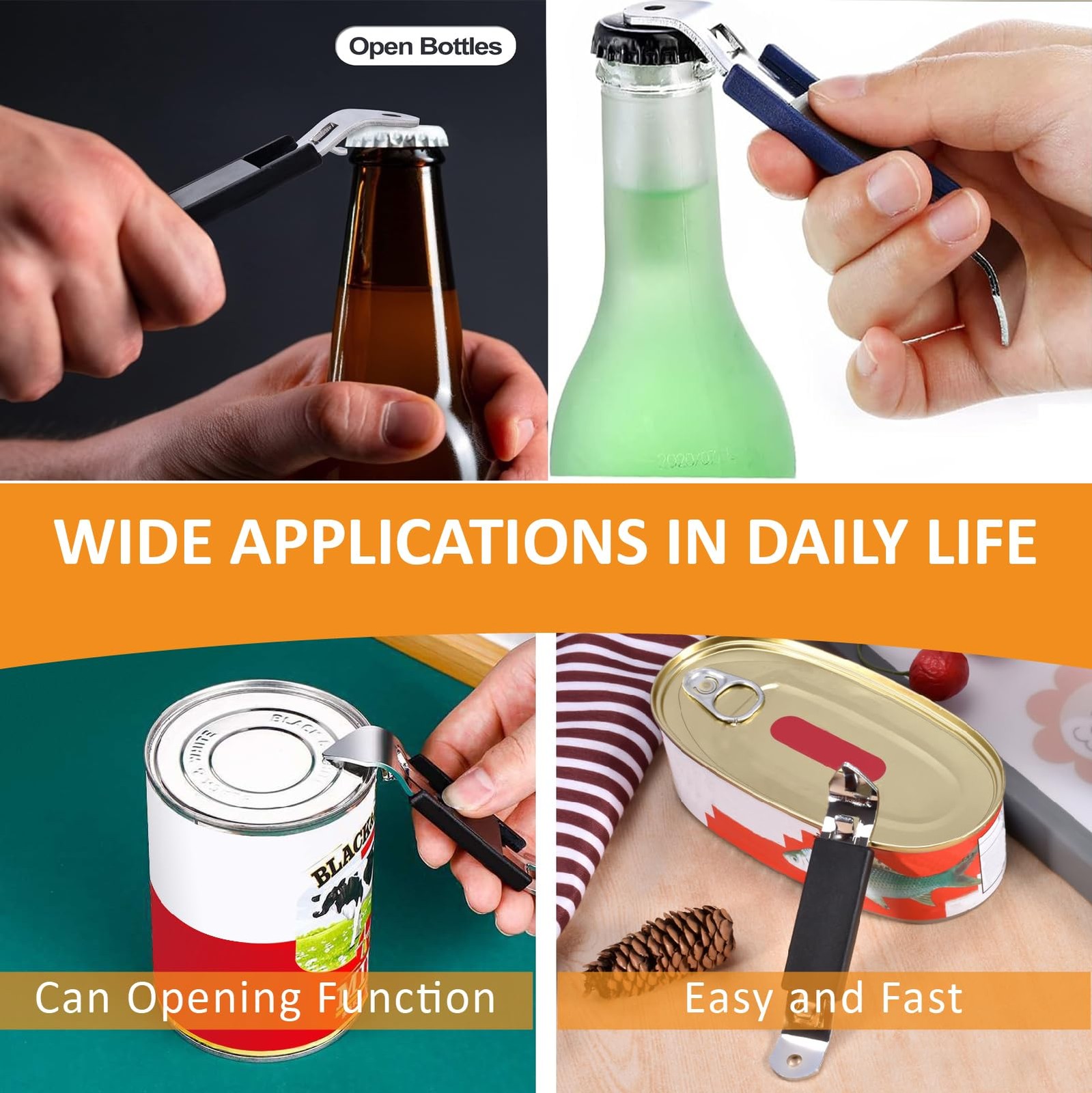 3 Pack Magnetic Bottle Openers Stainless Steel Flat Opener, Black