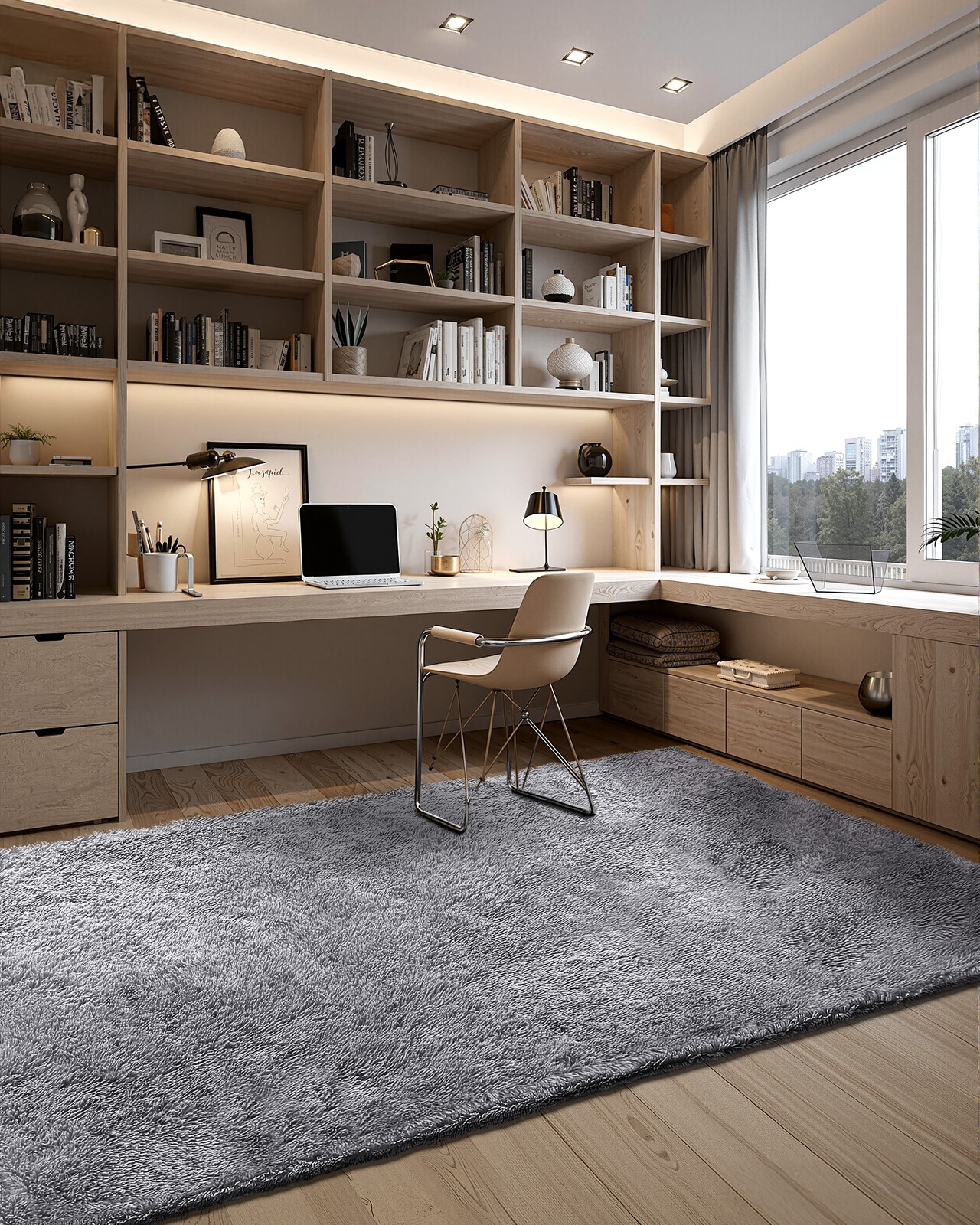 VEVOR Indoor Plush Area Rug 8 x 10ft Grey Plush Carpet for Living Room Bedroom