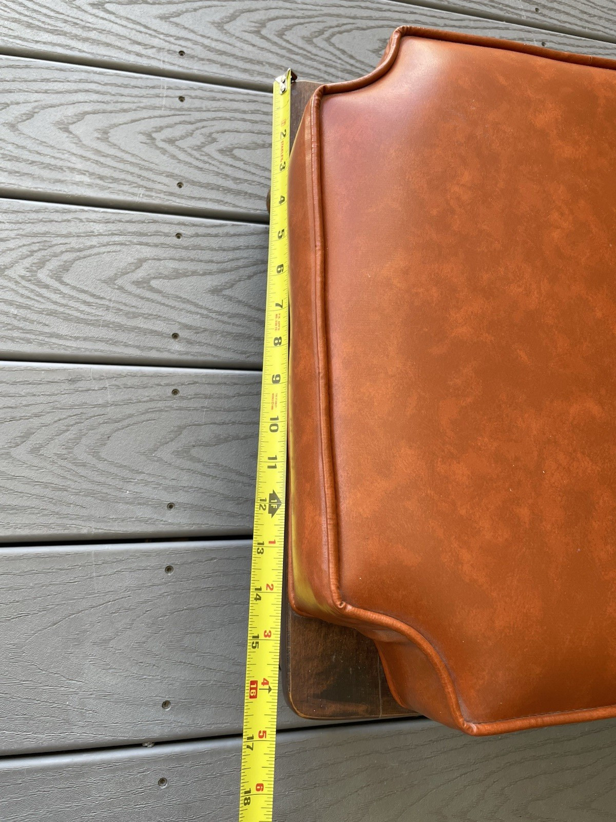 Ethan Allen Bronze Vinyl Cushion Top Solid Wood Base Vtg Ottoman Footstool