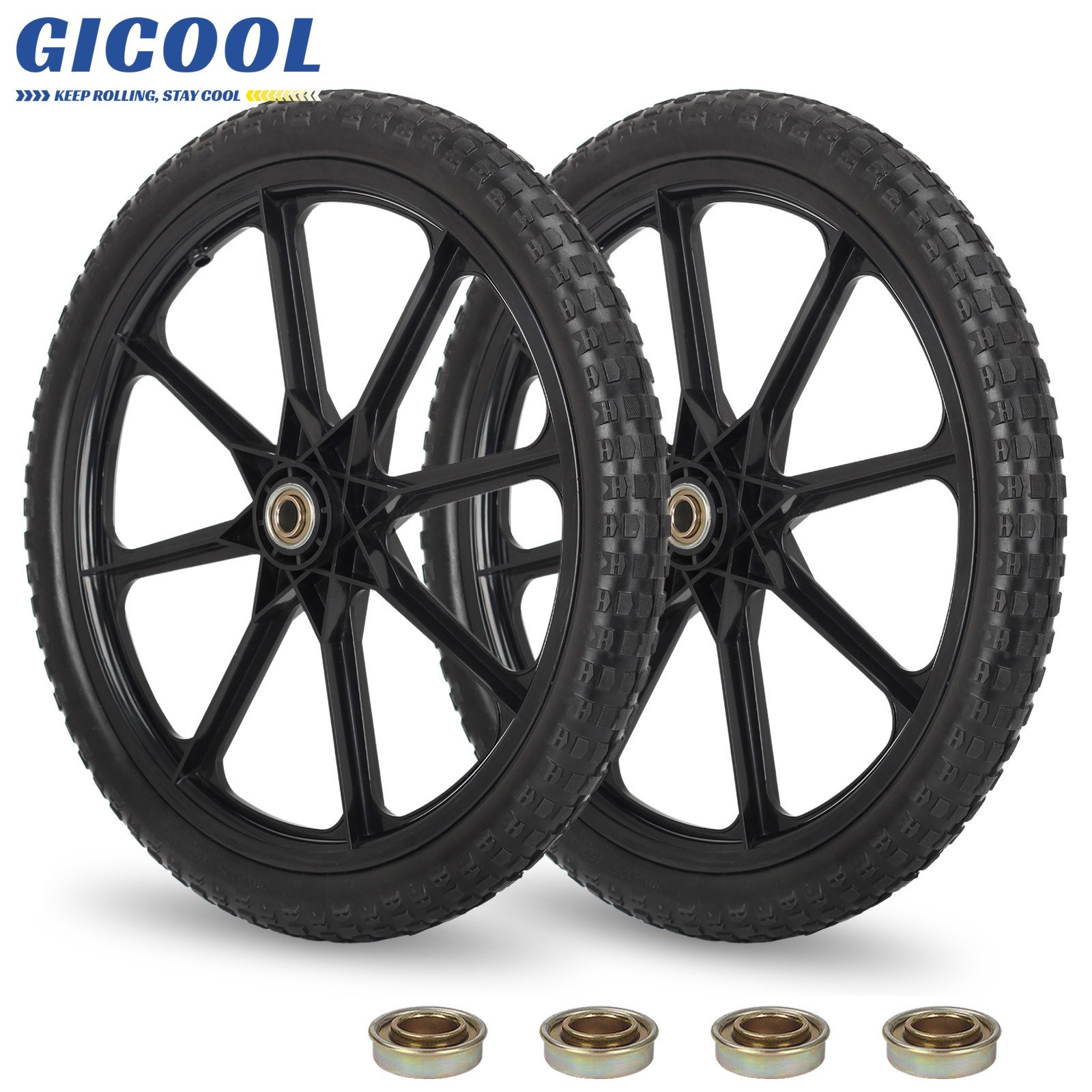 2 Set 20" Flat Free Tire & Wheel For Rubbermaid Wheelbarrow Garden Yard Cart
