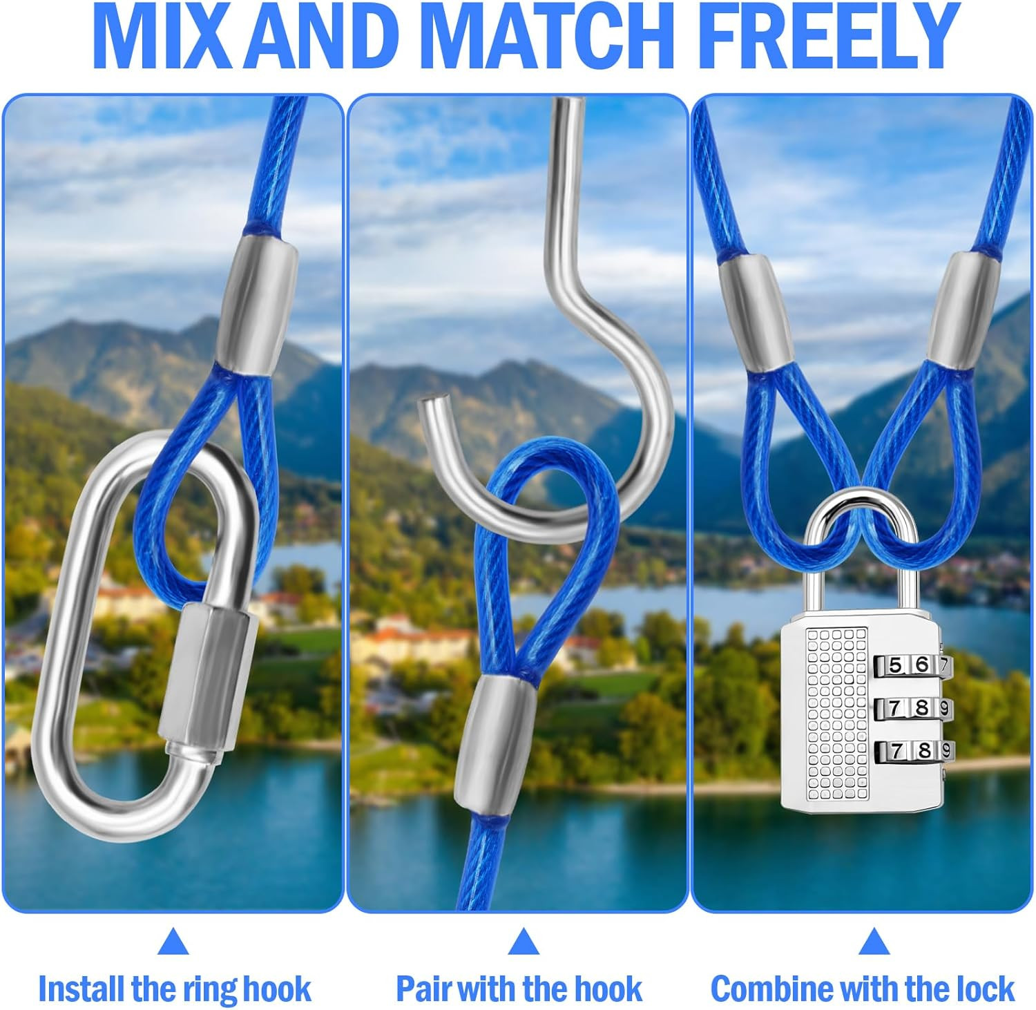 4FT Steel Security Cable with Loops - Weatherproof Safety Cable (2 Pack)