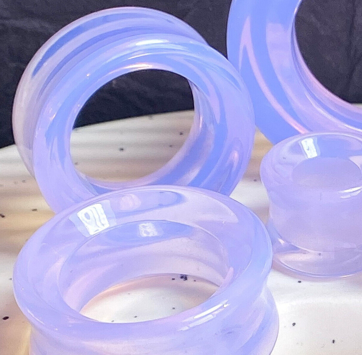 PAIR Lavender Opalite Double Flare Tunnels Stone Glass Plugs Earlets Gauges