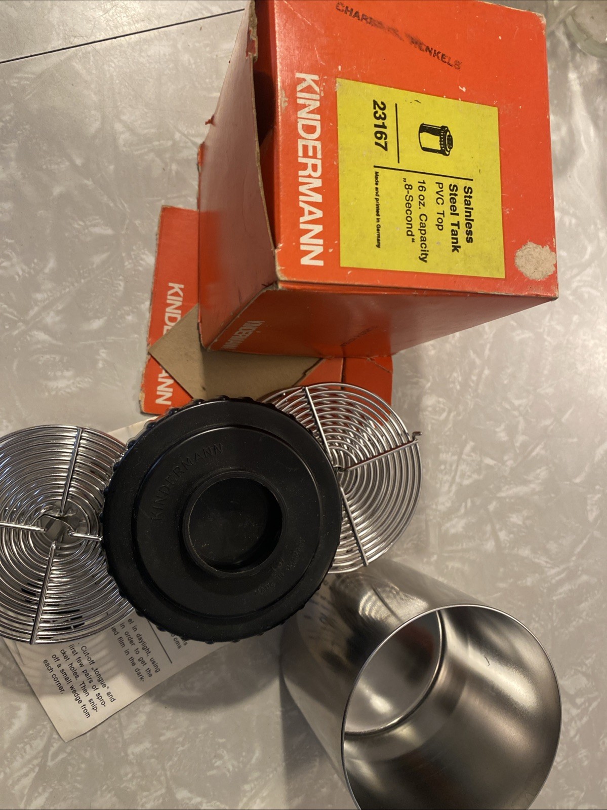 Vtg Kindermann Stainless Steel Film Developing Tank  Germany # 23167 Missing Cap