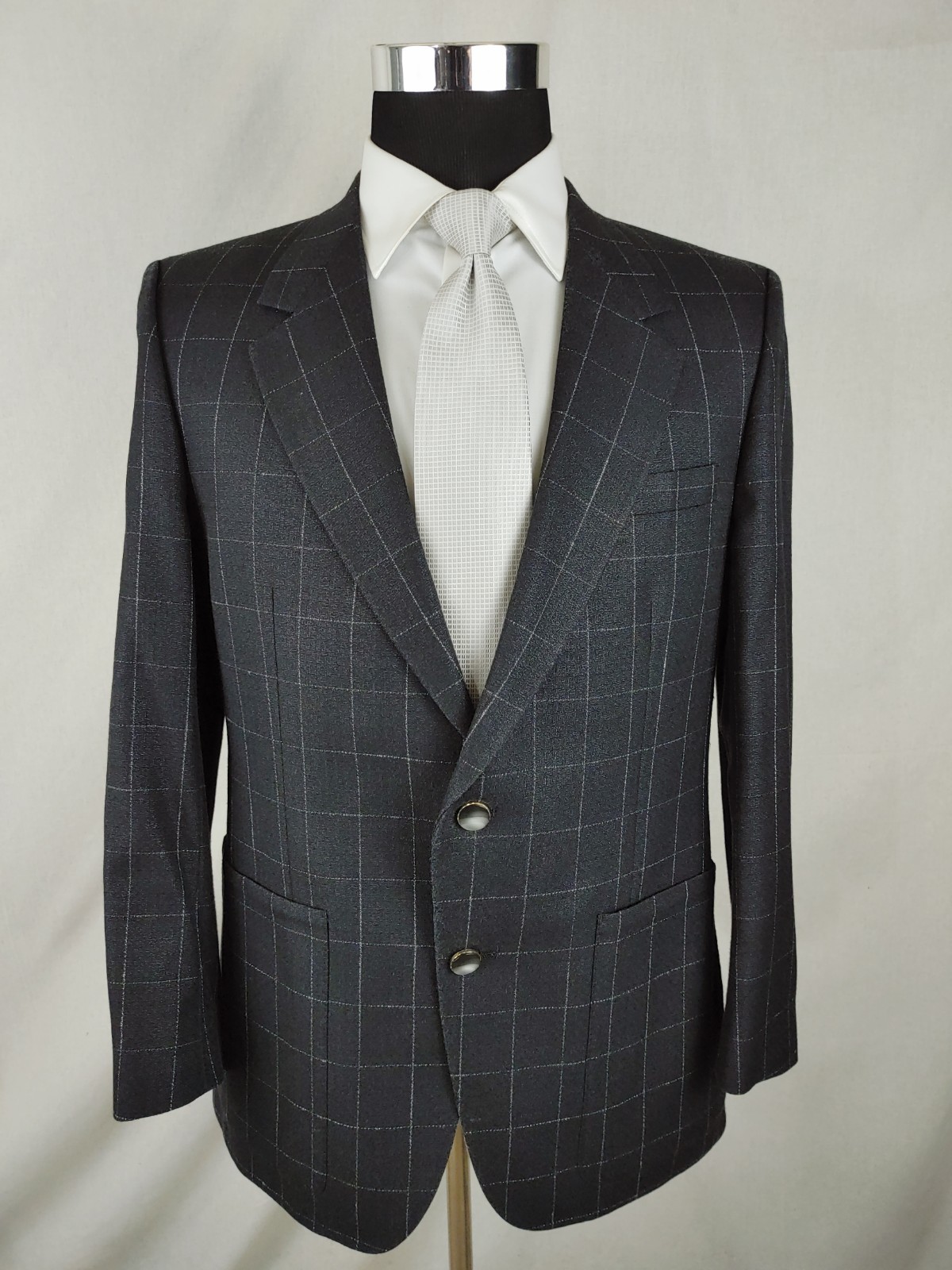 Vintage LeBaron Men's 40/41S Sport Coat Wool Charcoal Gray Black Check Jacket