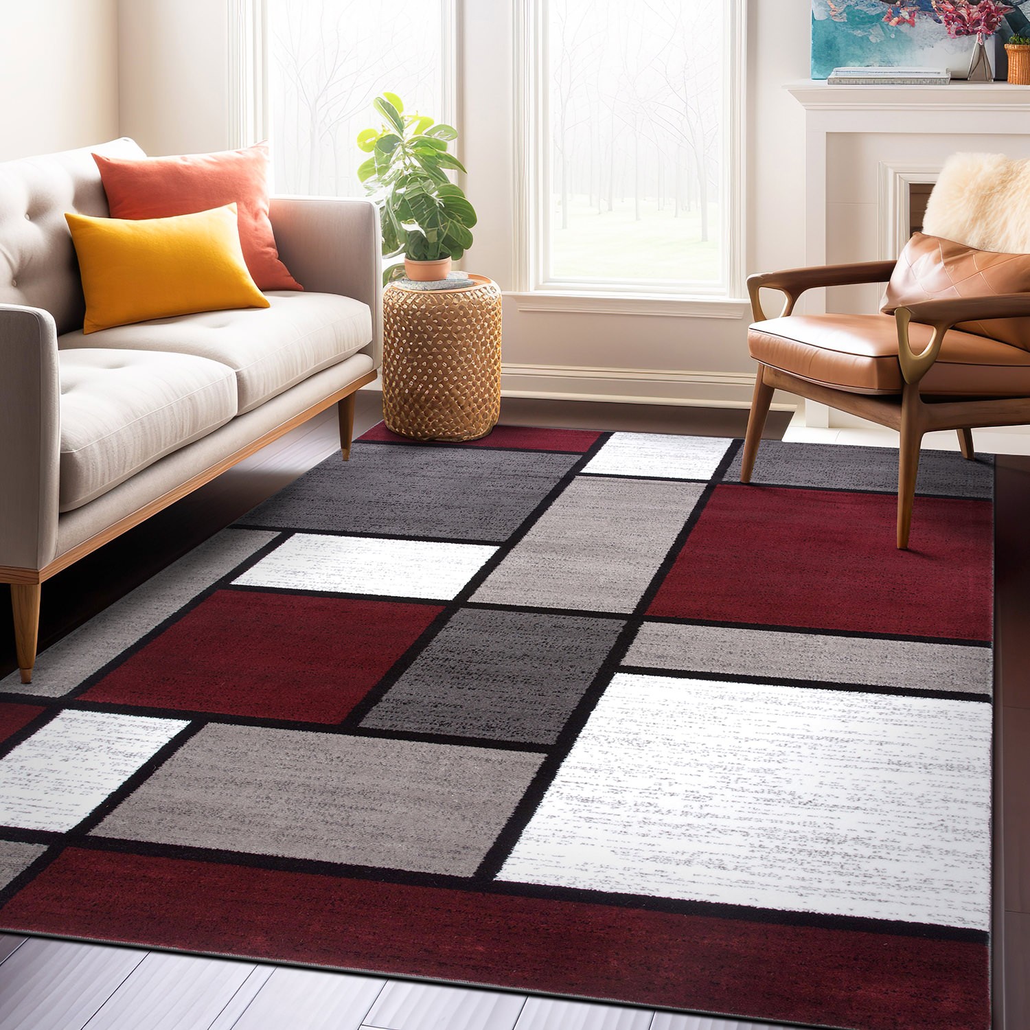 Rugshop Area Rug Contemporary Modern Boxed Color Block Rugs for Living Room 8X10