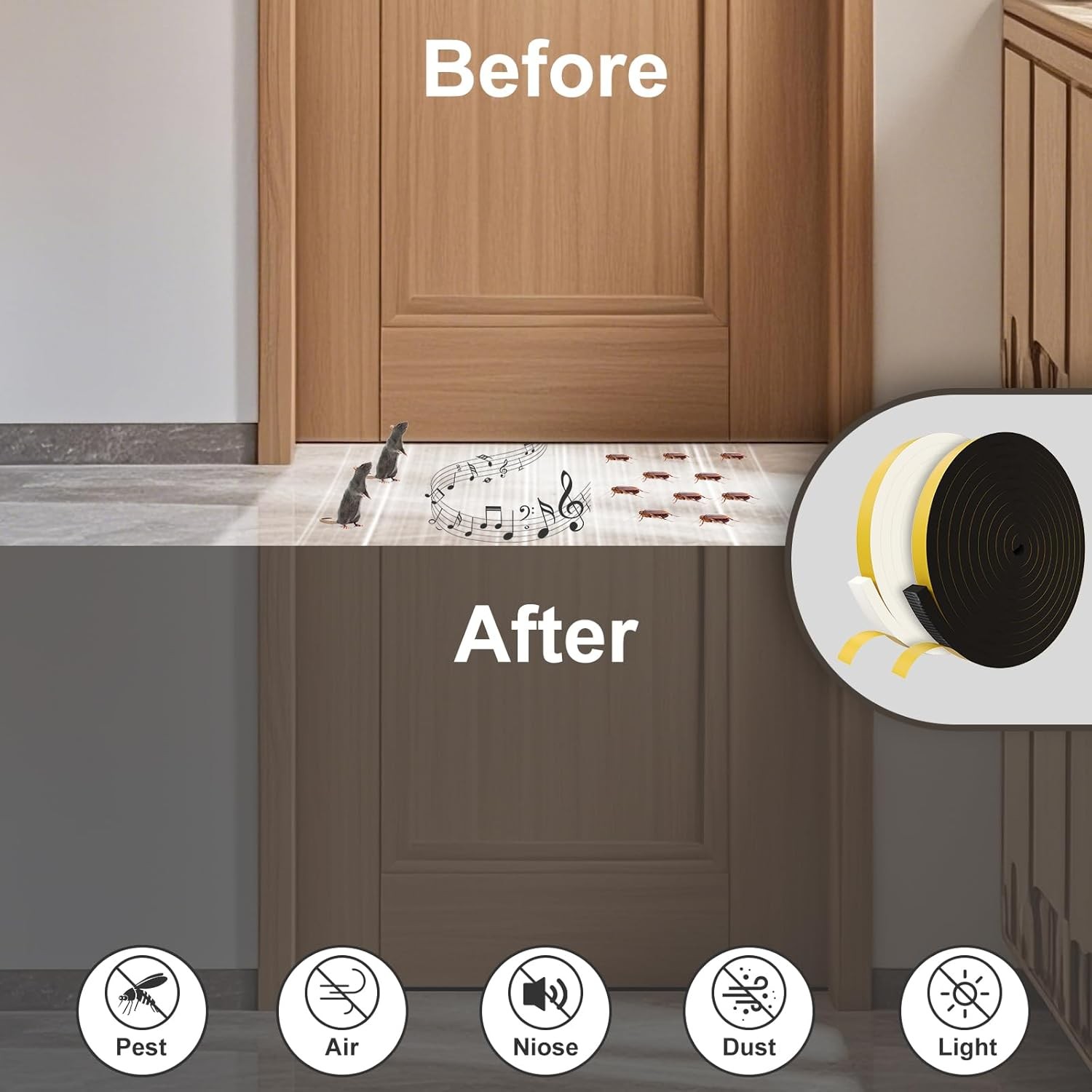 Weather Stripping Door Seal Strip,Black Weatherproof Foam Tape Insulation for