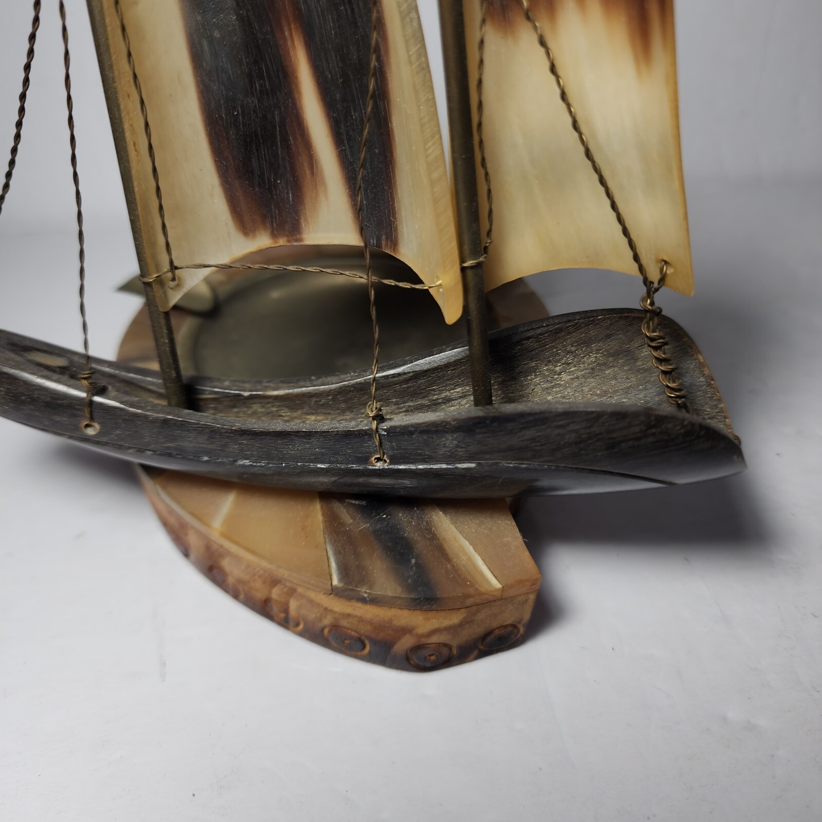 Vtg Carved Horn Sailing Clipper Ship Ashtray Nautical Pirate Scooner Boat Rare