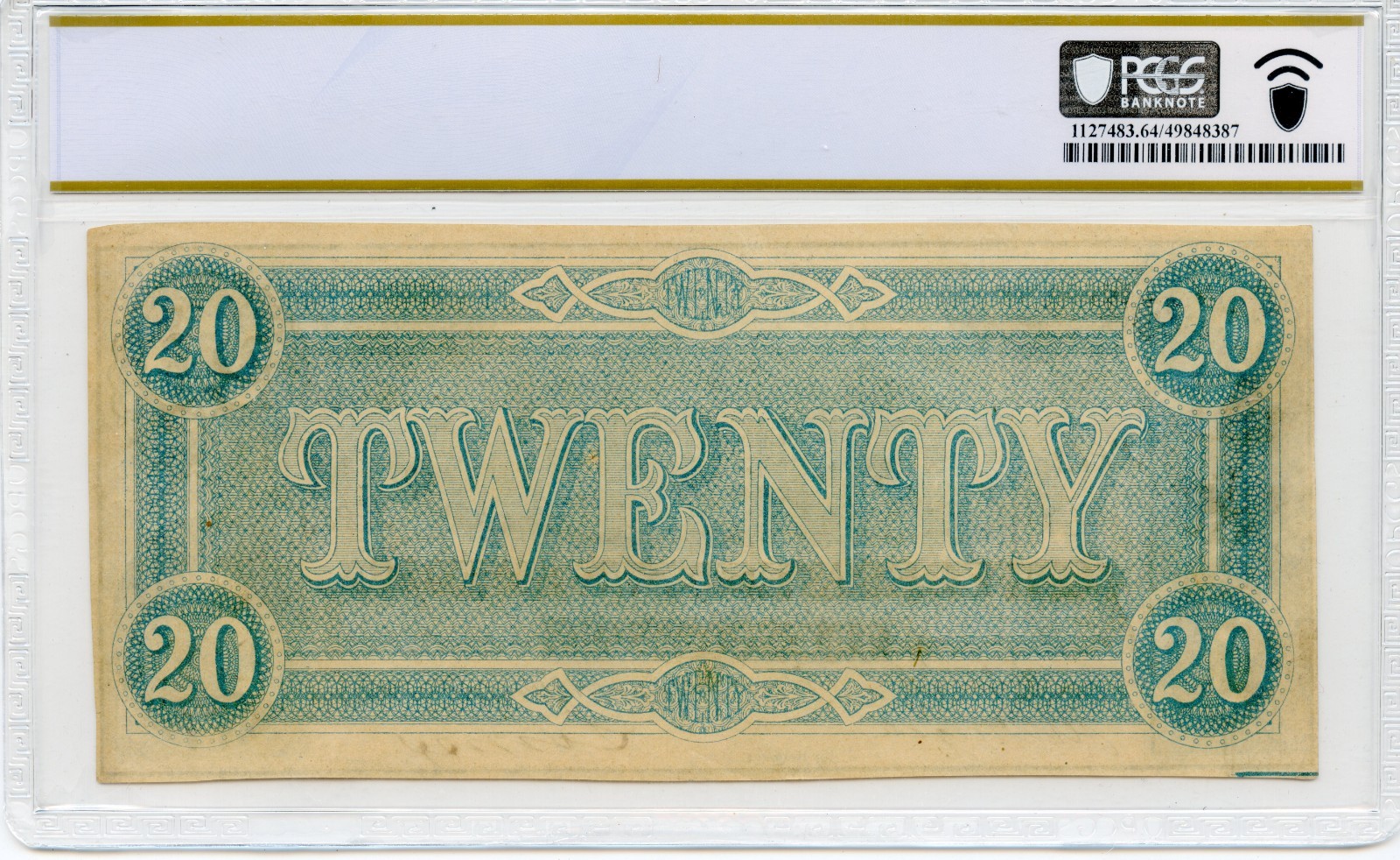 1864 $20 Confederate States of America T-67 w/ Consecutive Serial PCGS AU55-64