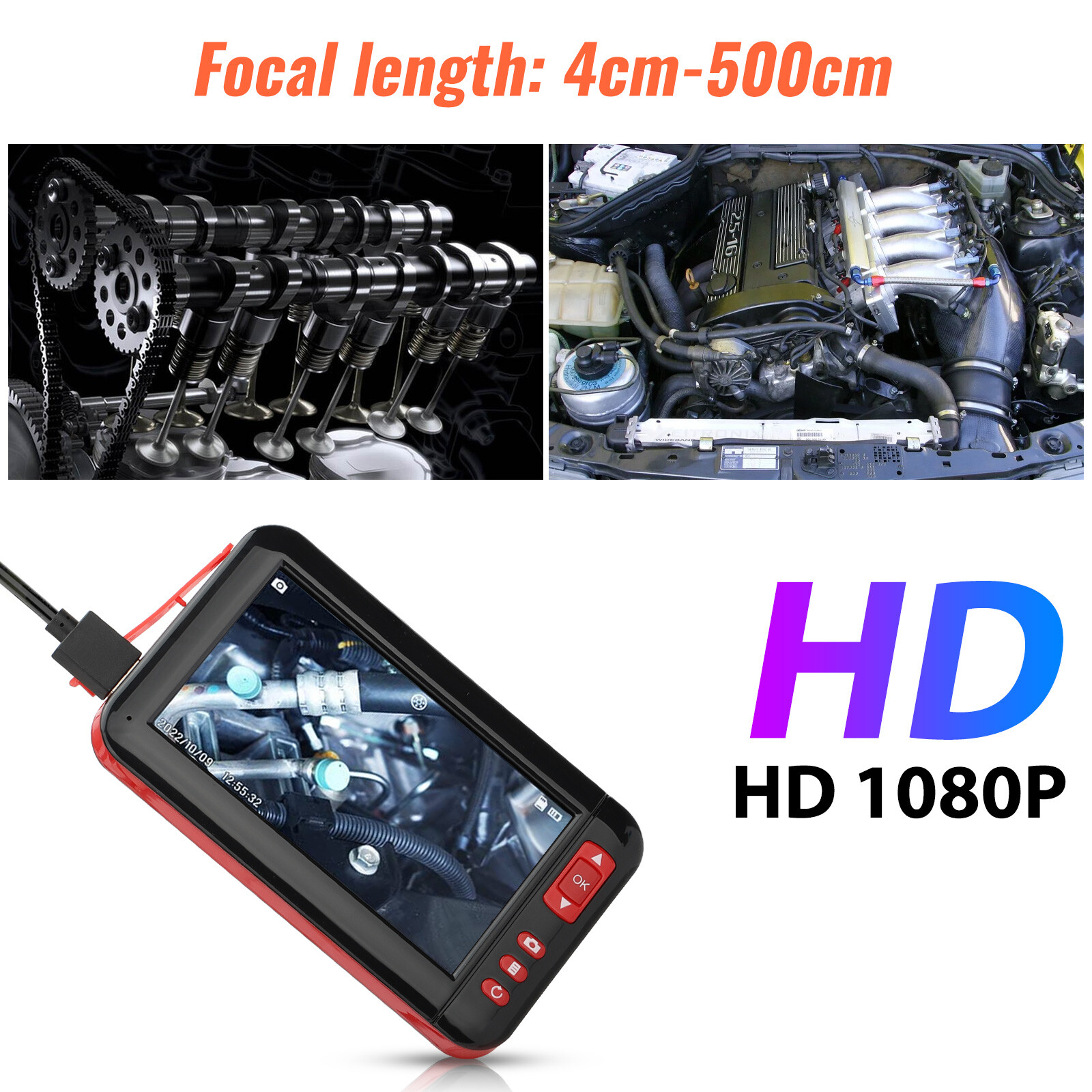 Industrial Endoscope 1080P HD 4.3'' LED Screen Borescope Inspection Snake Camera