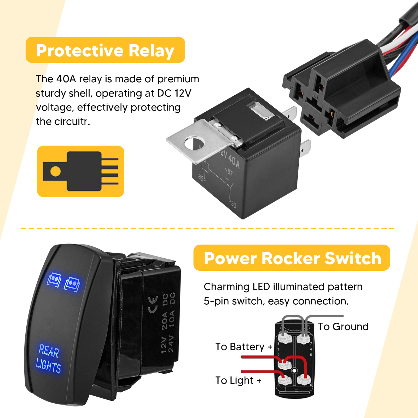 Rear Light Rocker Switch Wiring Harness For Polaris Ranger 570/900/1000