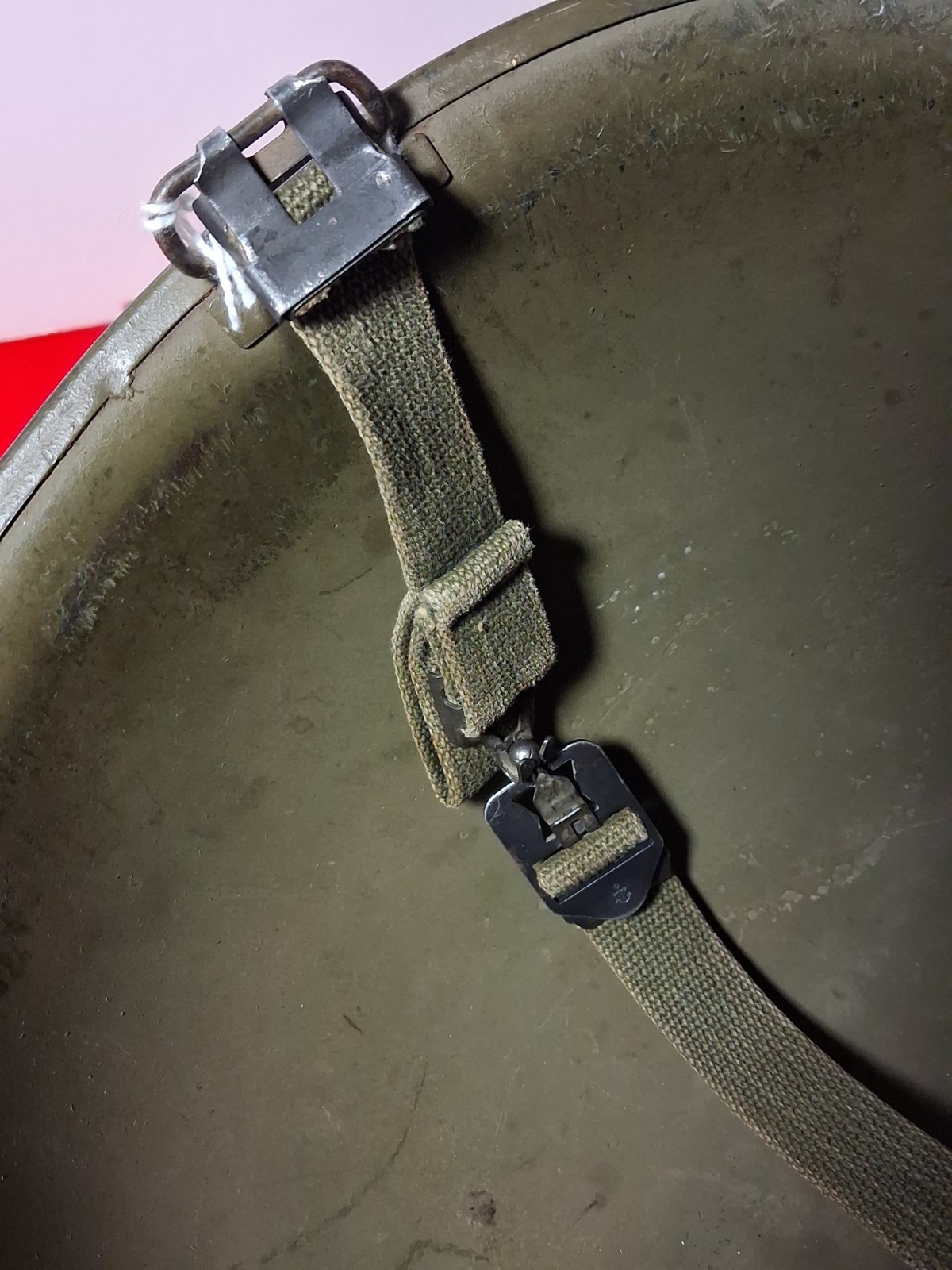 Original WW2 US M1 Helmet Late WWII Rear Seam Swivel Bale VG Post War Chin Strap