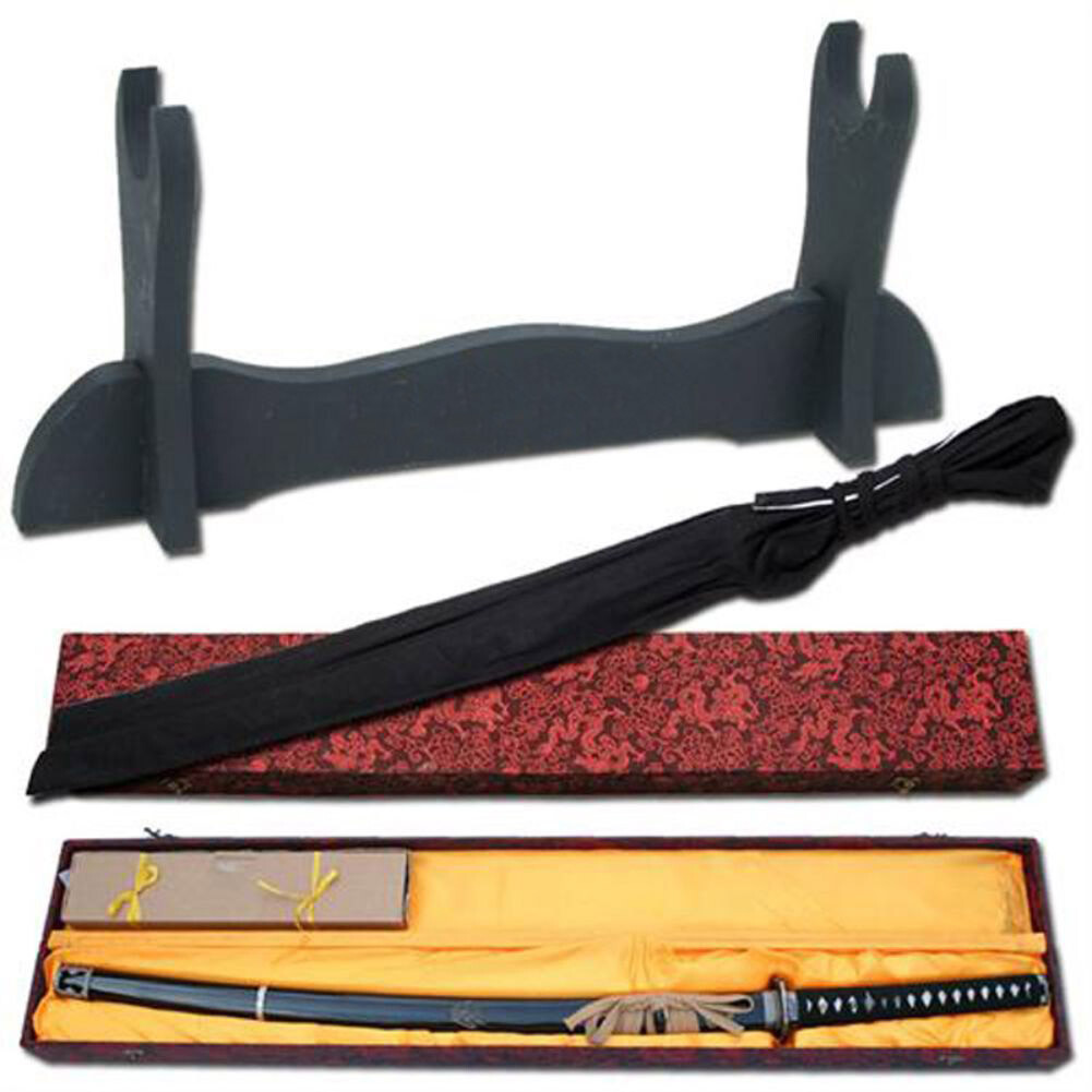 JAPANESE REVERSE BLADE RUROUNI KENSHIN KATANA 1060 CARBON STEEL SWORD w/ STAND