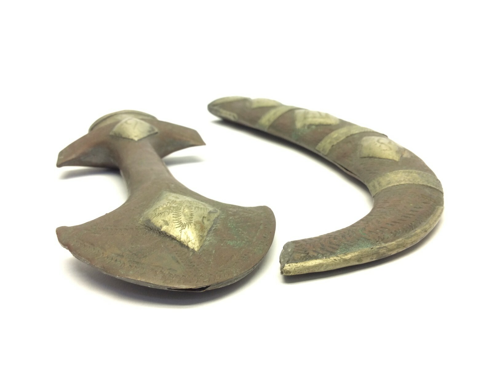 Antique Moroccan Koummya Dagger Brass & Silver Inlay Sheath Curved Blade