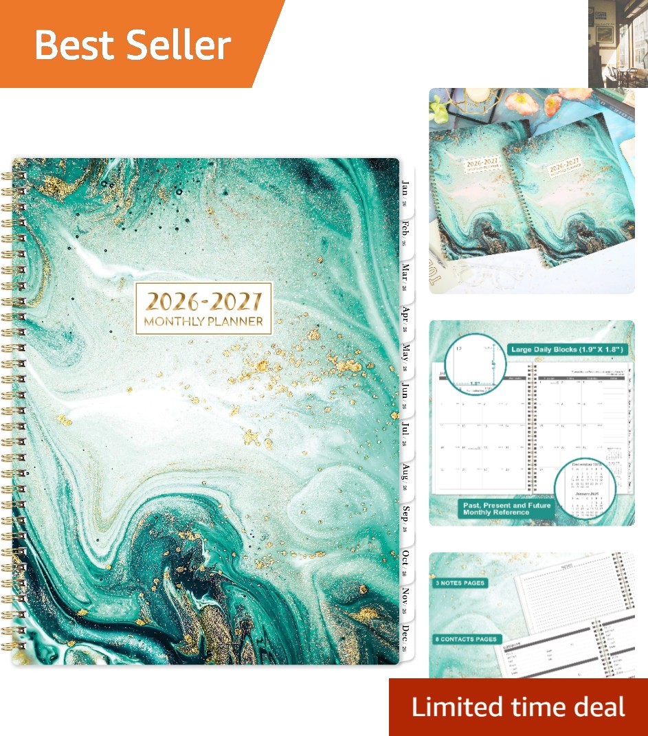 Convenient 2026-2027 Calendar Planner | 9" x 11" with Monthly Tabs & Pockets