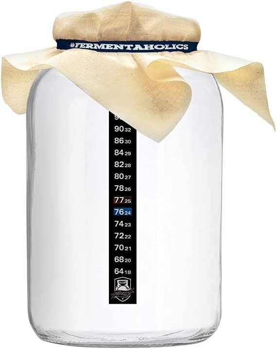 2 Pack, One Gallon Glass Jars with Muslin Cloth Covers & Rubber Bands