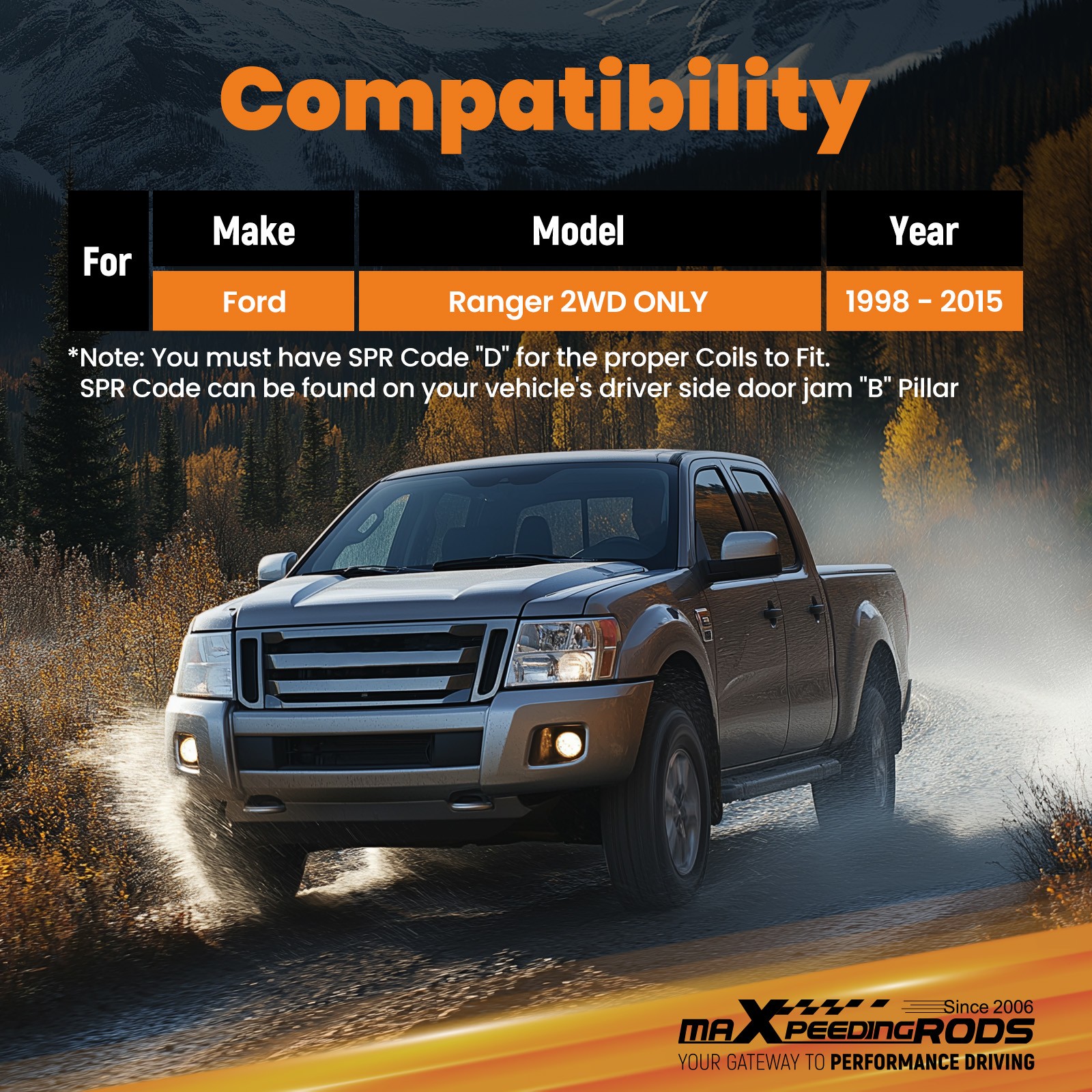 Performance Lowering Kit 3"/5" for Ford Ranger 2WD 1998-2015 with Flip Kit