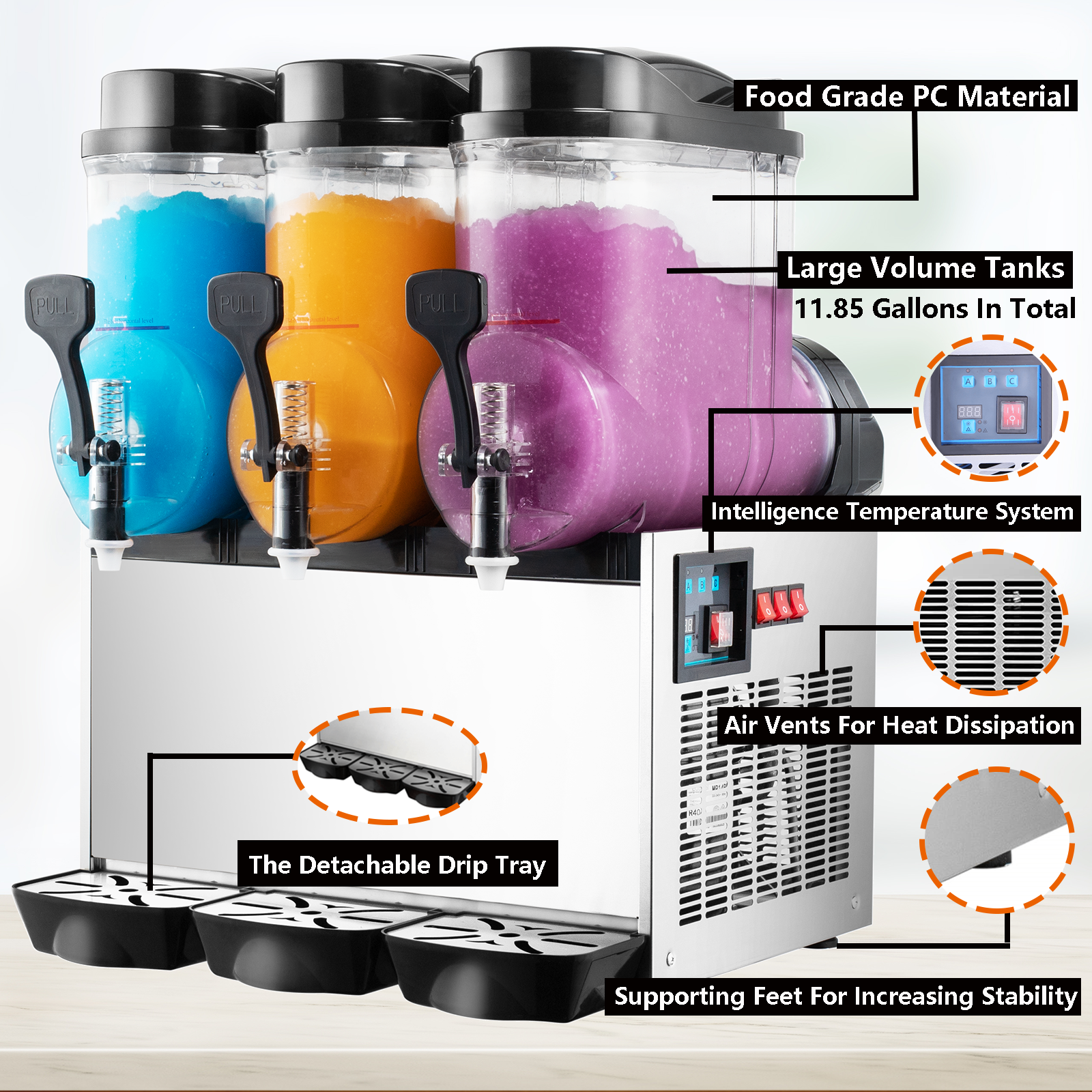 TECSPACE Commercial 1/2/3 Tank 15/30/45L Frozen Drink Slushy Making Machine USA