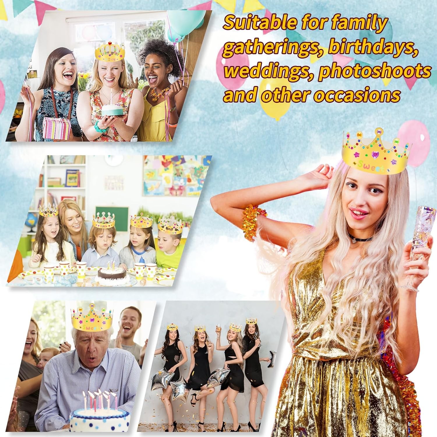 Gold Paper Crowns, 15 Pcs DIY Birthday Party King & Princess Crown...