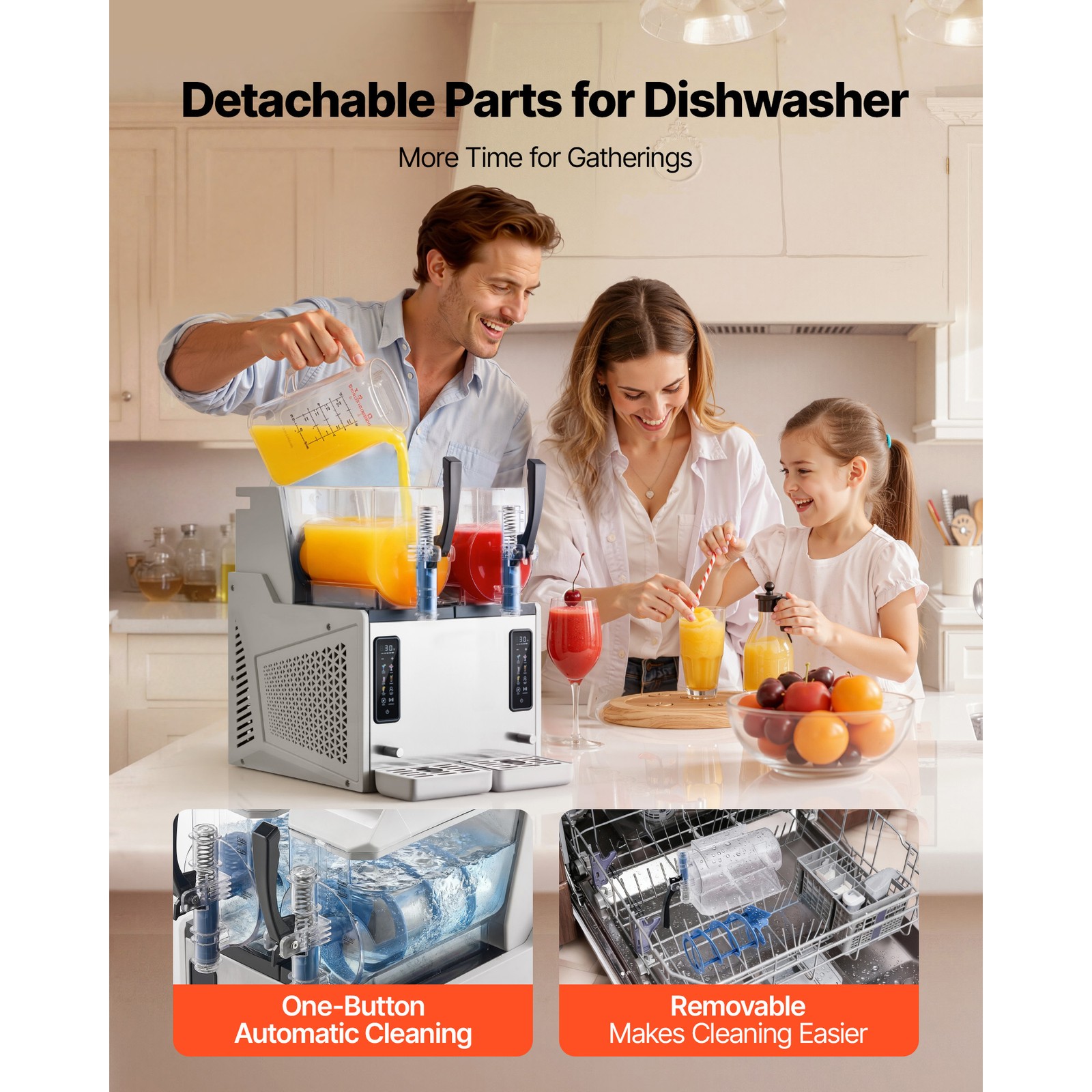 Uimoso Dual-Tank Frozen Drink Slushy Machine 3Lx2 Slush Cold Beverage Maker Home