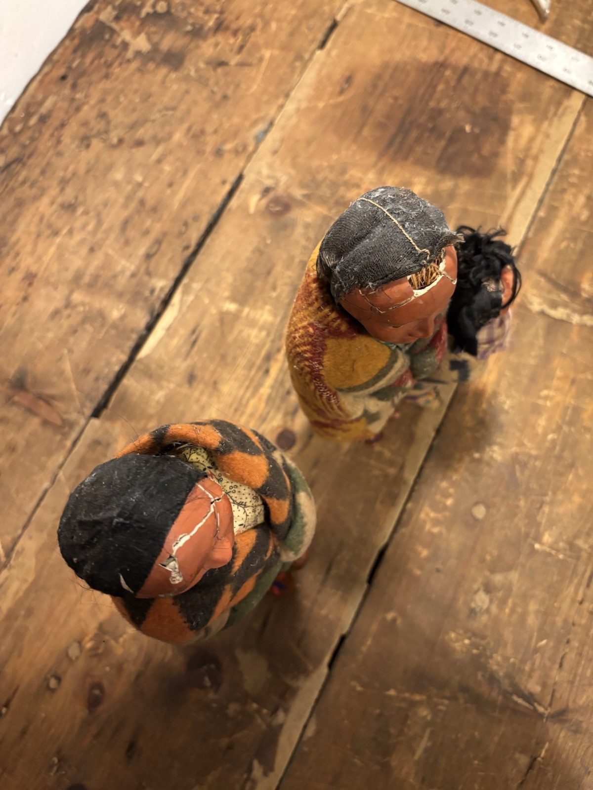 Antique 1920s Skookum Indian Dolls Set of 3 Whirling Log Swastika Bully Good