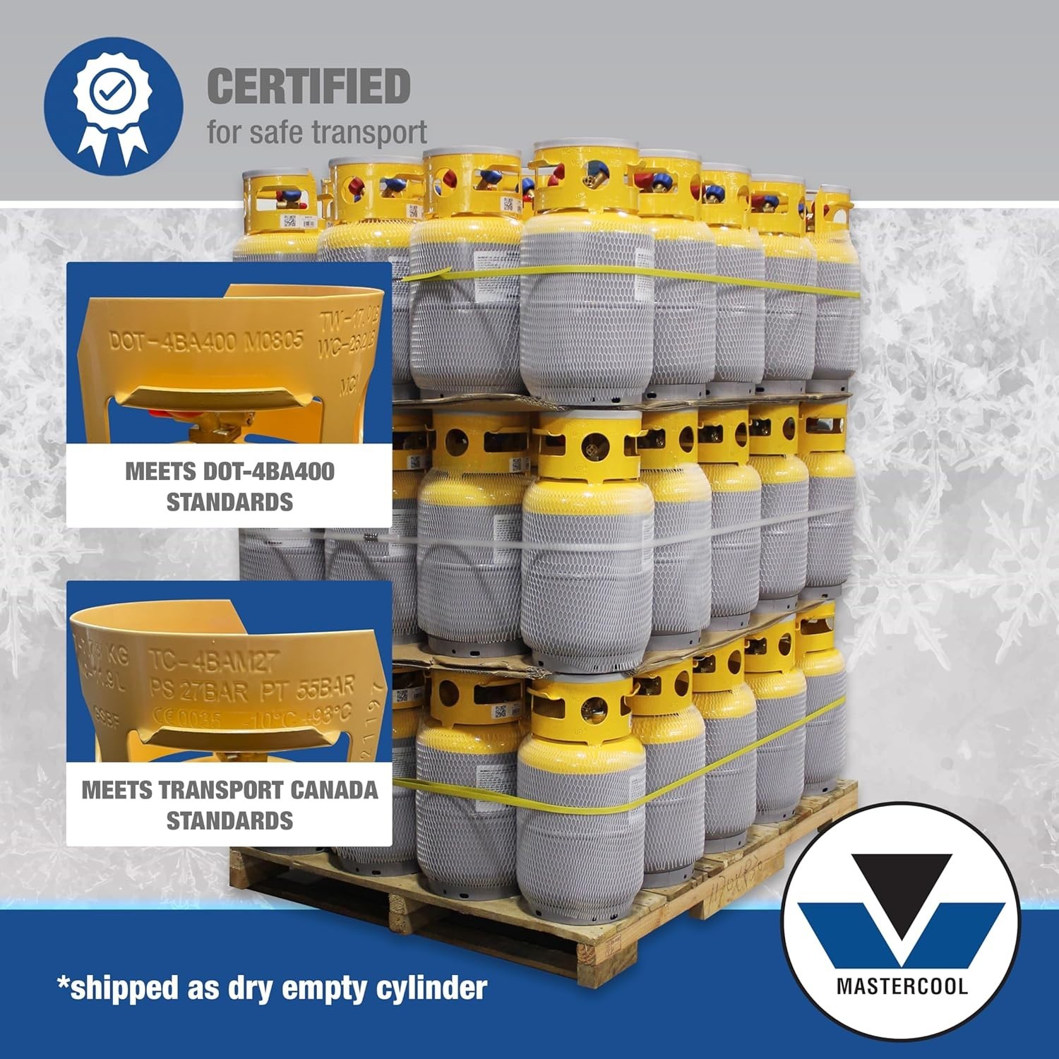 Mastercool 62010, 30lb Refrigerant Cylinder, DOT Safe, 1/4” FL,M Ports