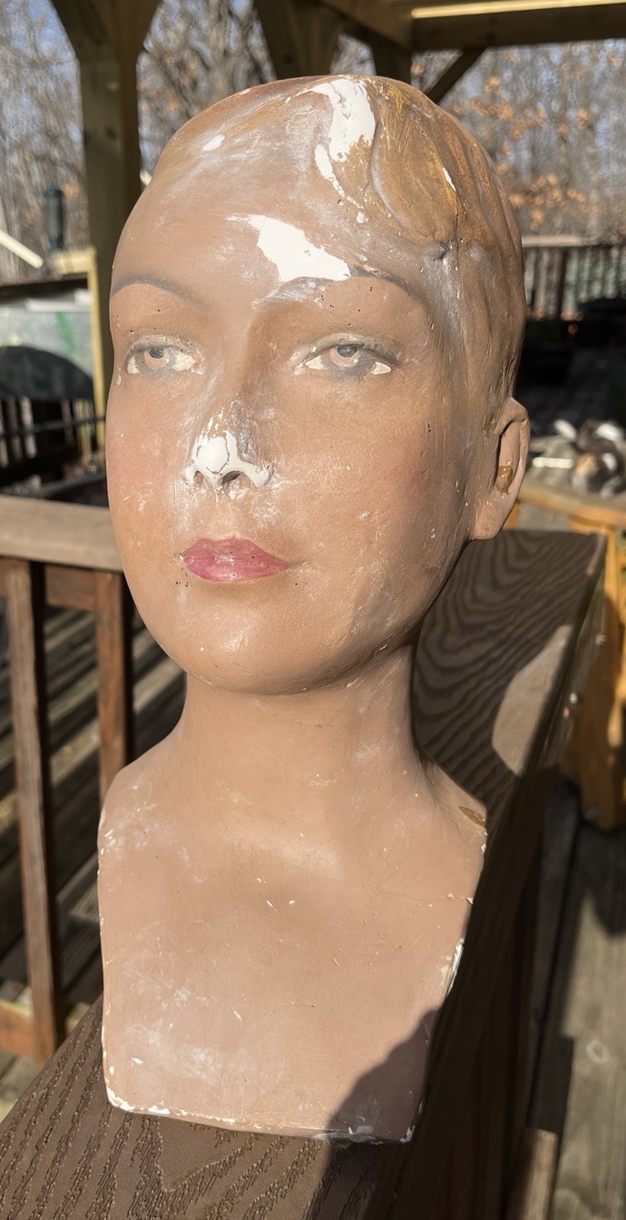 Antique, 1900’s Plaster Child Mannequin Bust, German, Brown Eyes, Blond Hair