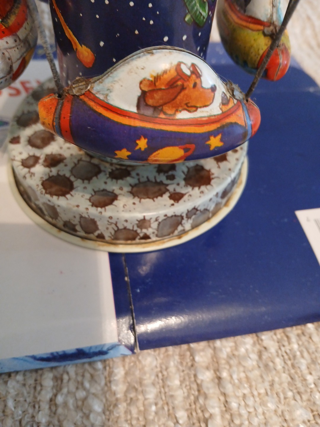 VINTAGE Space Rocket Spinning Carousel Tin Toy Collector Series WORKS GREAT,