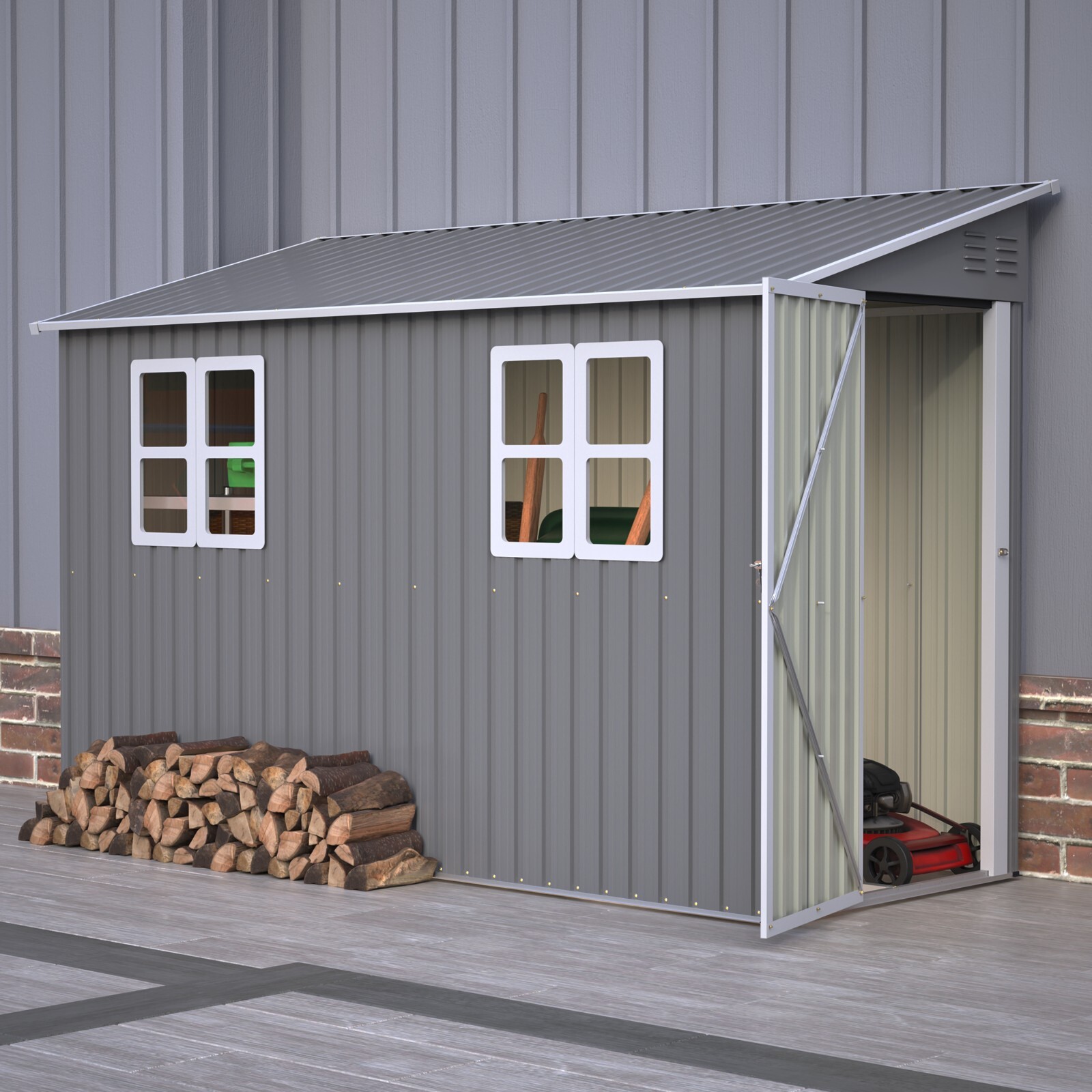 4'x10' Metal Outdoor Storage Shed Large Garden Tool Shed w/Floor Kit & 2 Windows
