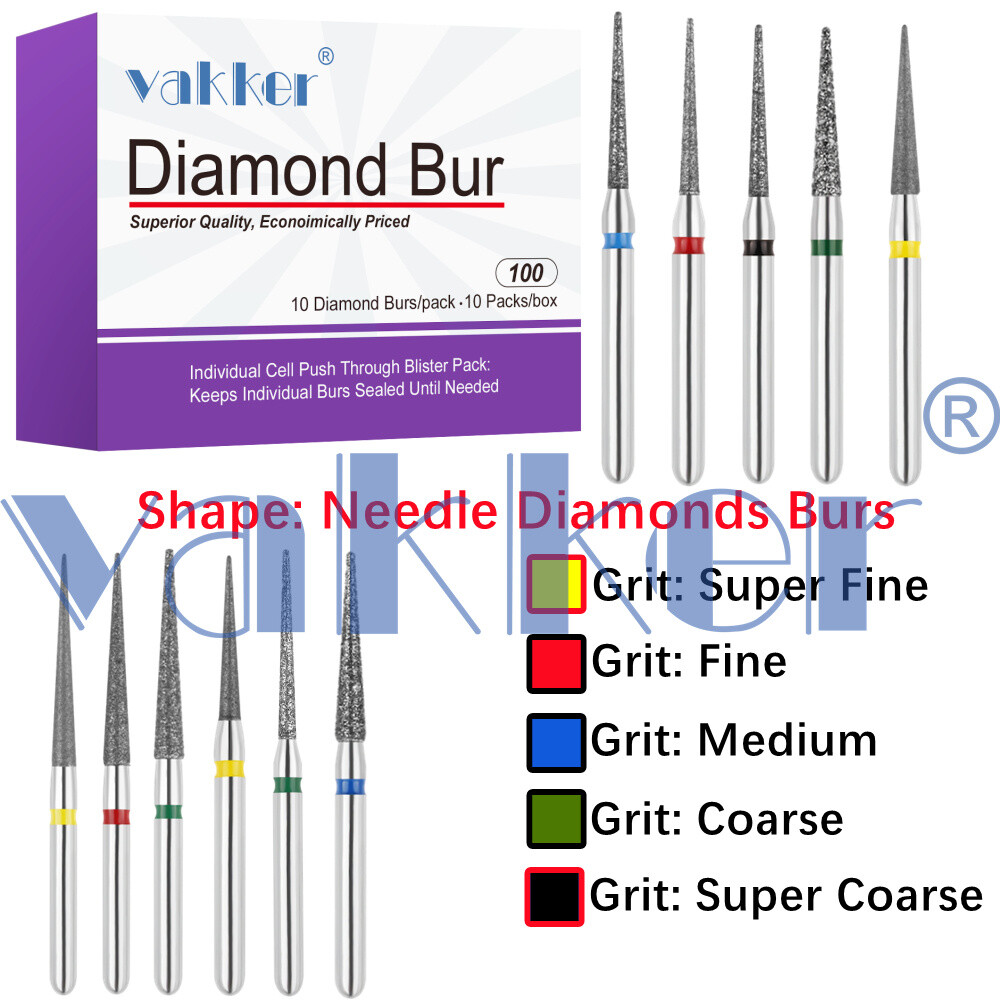 10pc Diamond Bur Shape Needle Diamond Burs for Handpiece Fine Medium Coarse