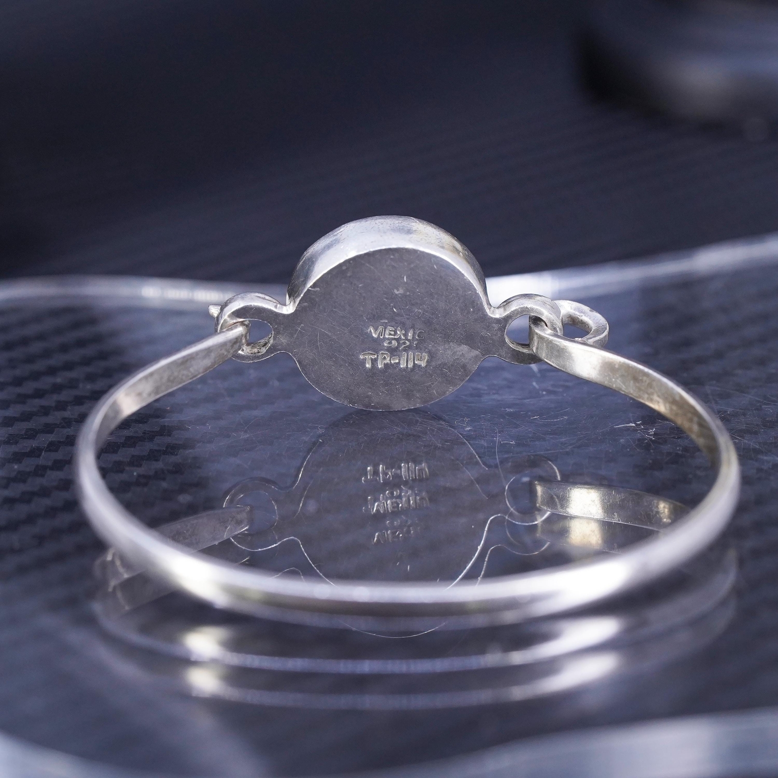 6.75”, Mexican sterling silver 925 hinged bangle, bracelet with monogram “GCO"