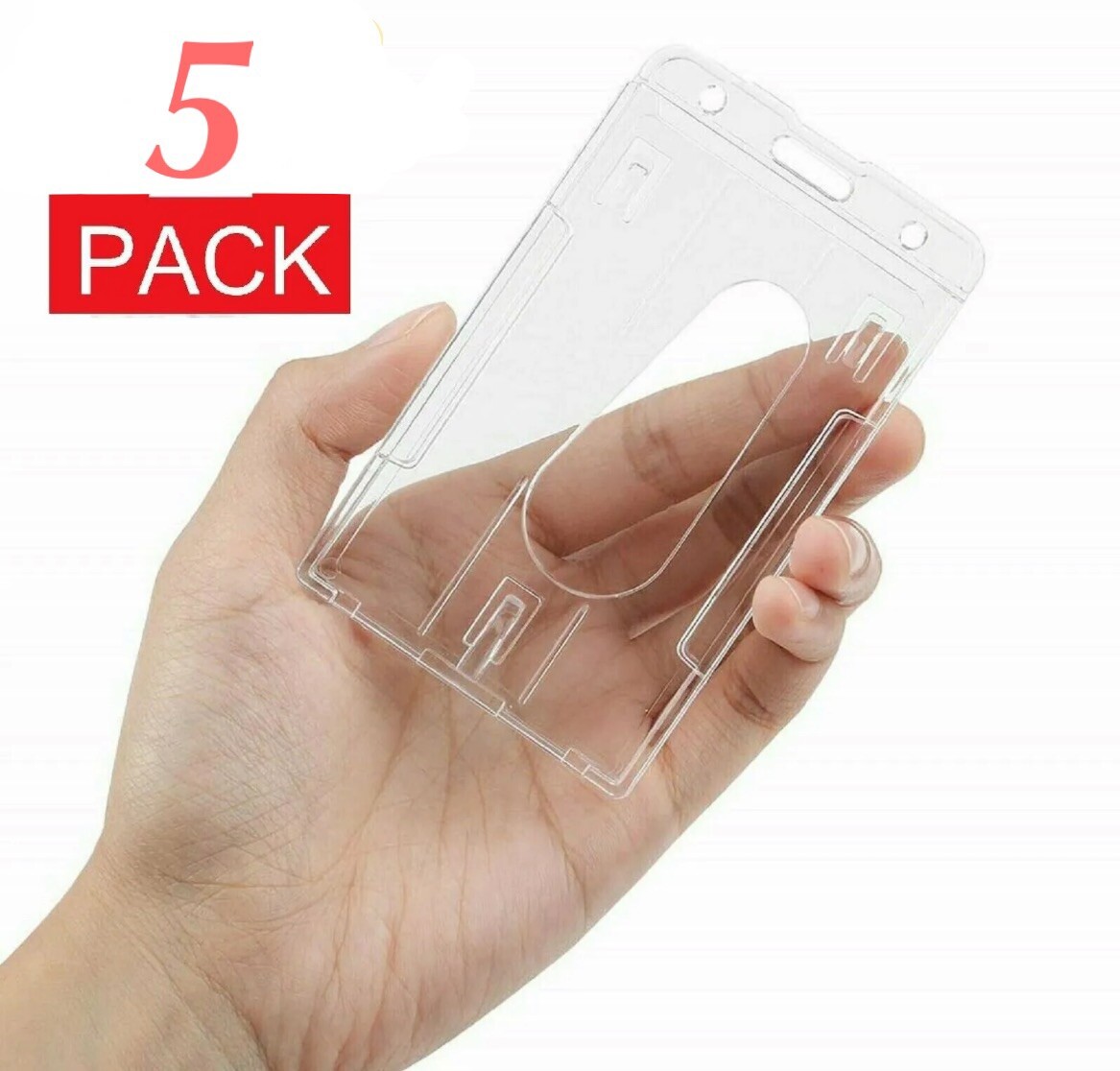 5 Pack ID Badge Holder Vertical Hard Plastic Card Holders - Work Airline Cruise