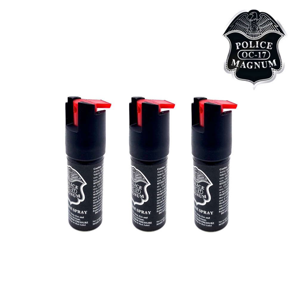 3 Pack POLICE Magnum PEPPER Spray 1/2oz OC-17 Safety lock UV Dye Self Defense