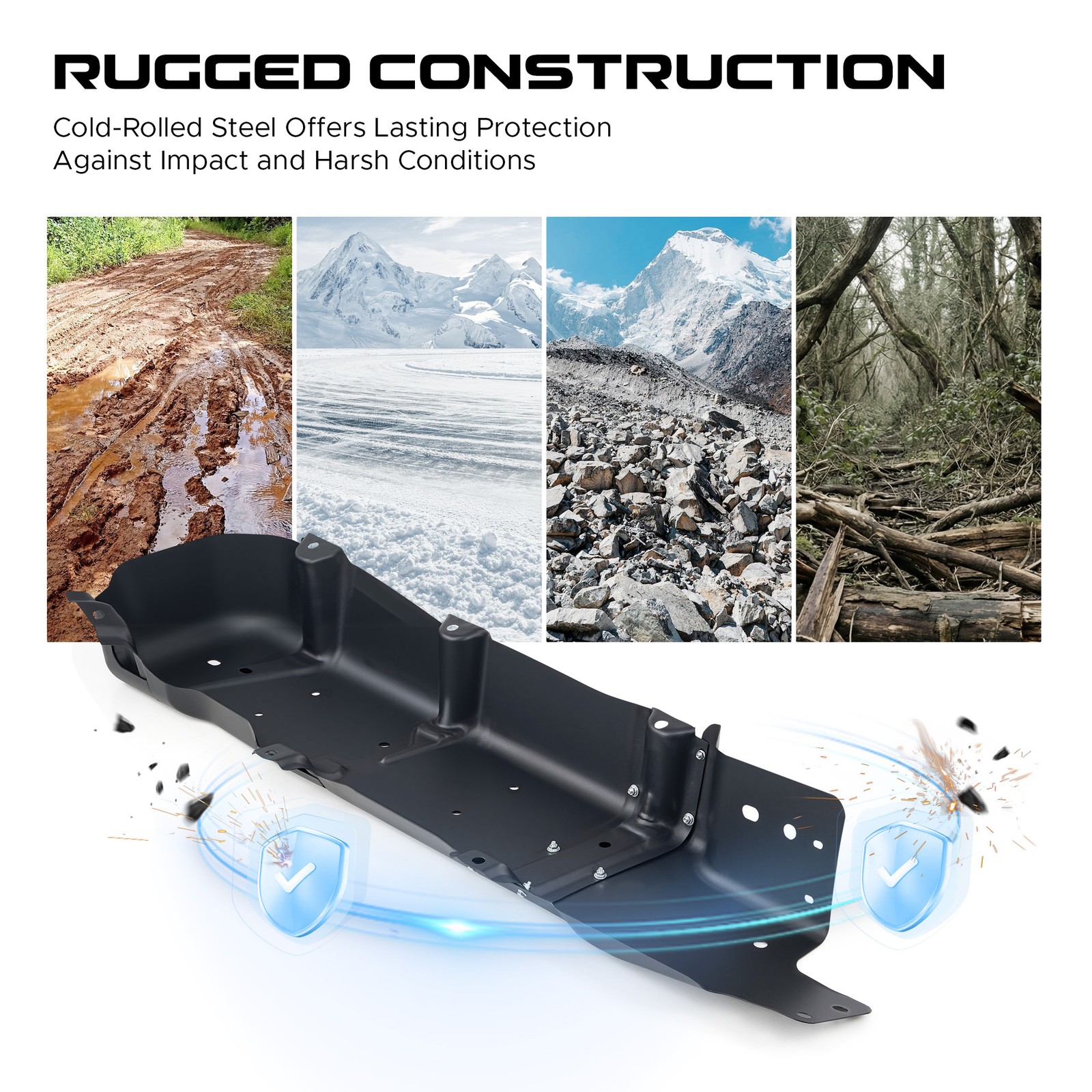 VRC Steel Gas Fuel Tank Skid Plate For Jeep Wrangler JK 4-Door 2007-2018 Black