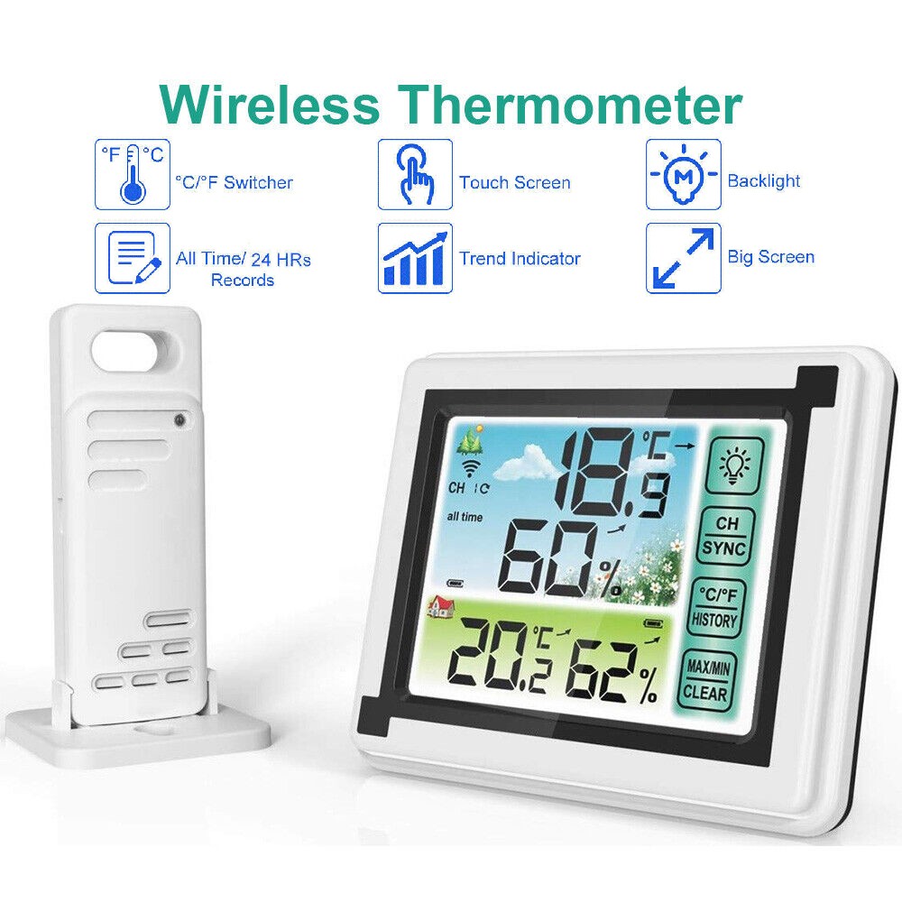 Wireless Digital LCD Indoor & Outdoor Weather Station Clock Calendar Thermometer