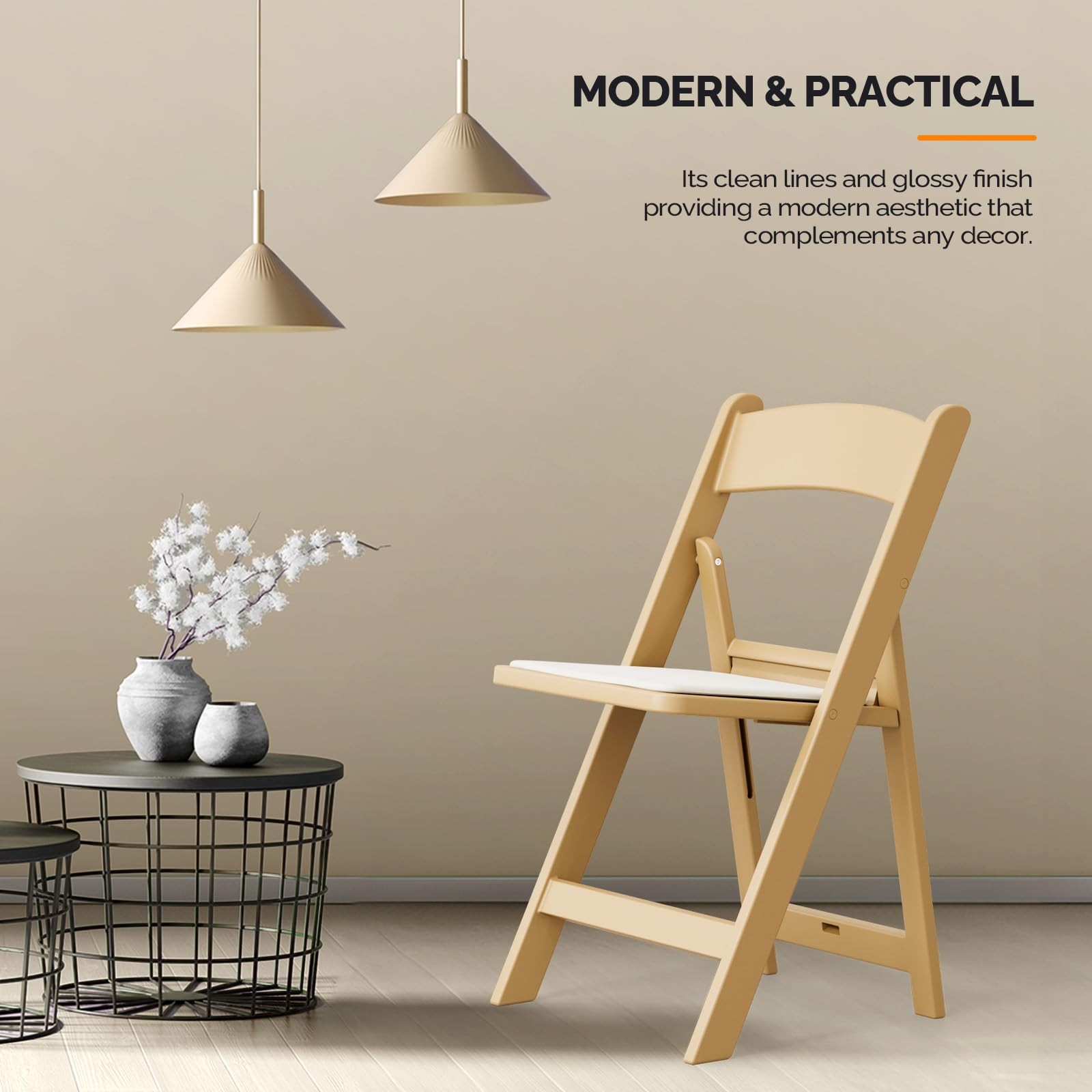 Resin Folding Chairs with Cushion, Foldable Plastic Chair with Comfortable Padd