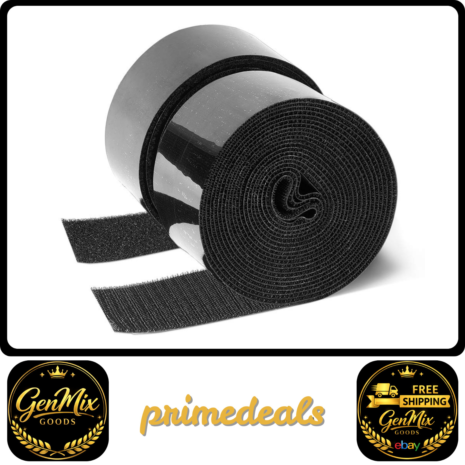 Strenco 2 Inch Adhesive Black Hook and Loop Tape 5 Yards Heavy Duty Strips
