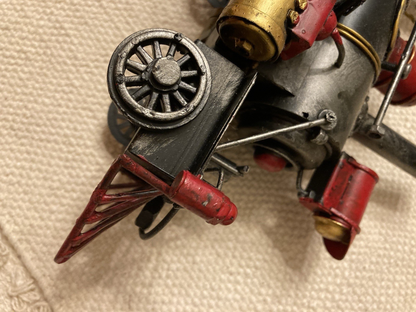 Vtg Decorative Metal Steam Locomotive Model Train Engine Red Black Gold On Base