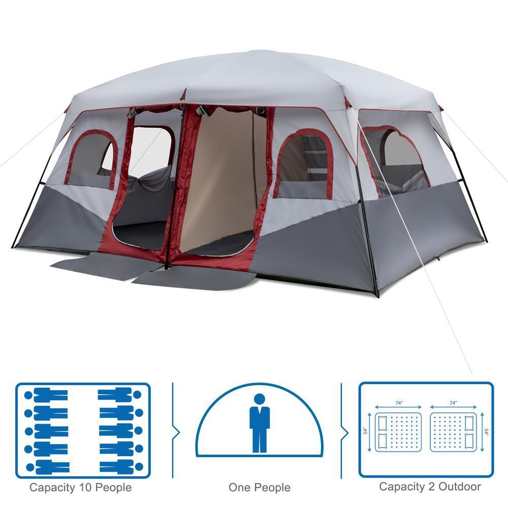 Camping Tent Cabin Tent 10 Person 2 Rooms Waterproof Shelter Large Room