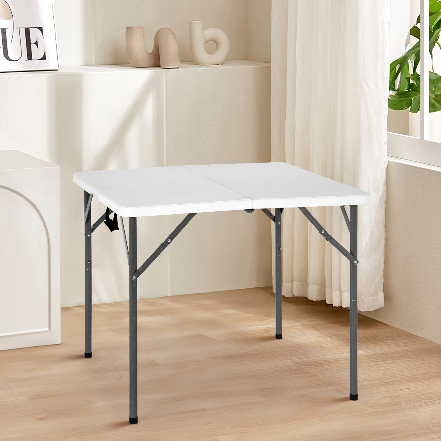 34" Folding Tables Plastic Folding Card Table Half Portable Foldable Table,White